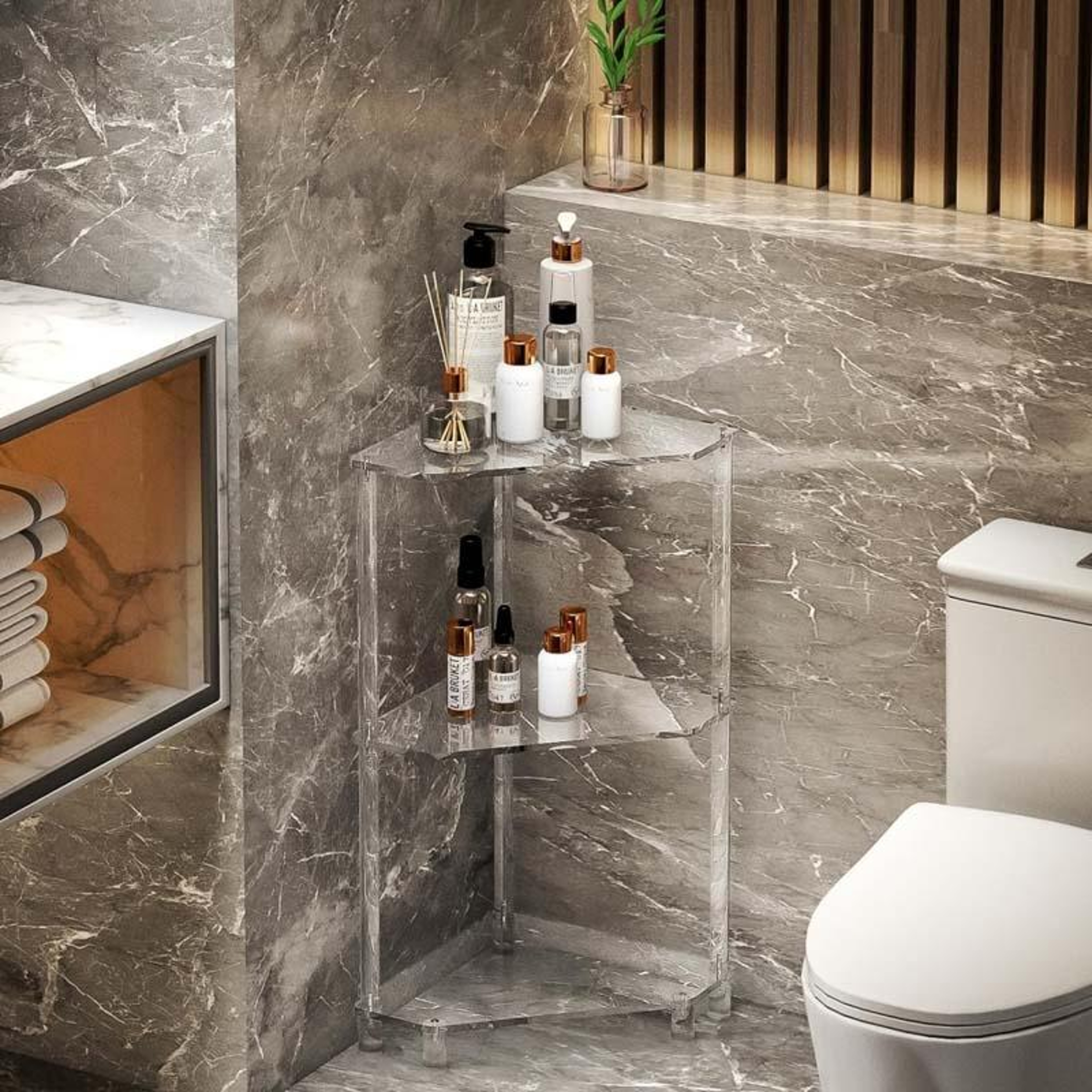 Modern Acrylic Corner Shelf Tier Space Saving Corner Storage Shelf for Bathroom Kitchen Living Room – view 6