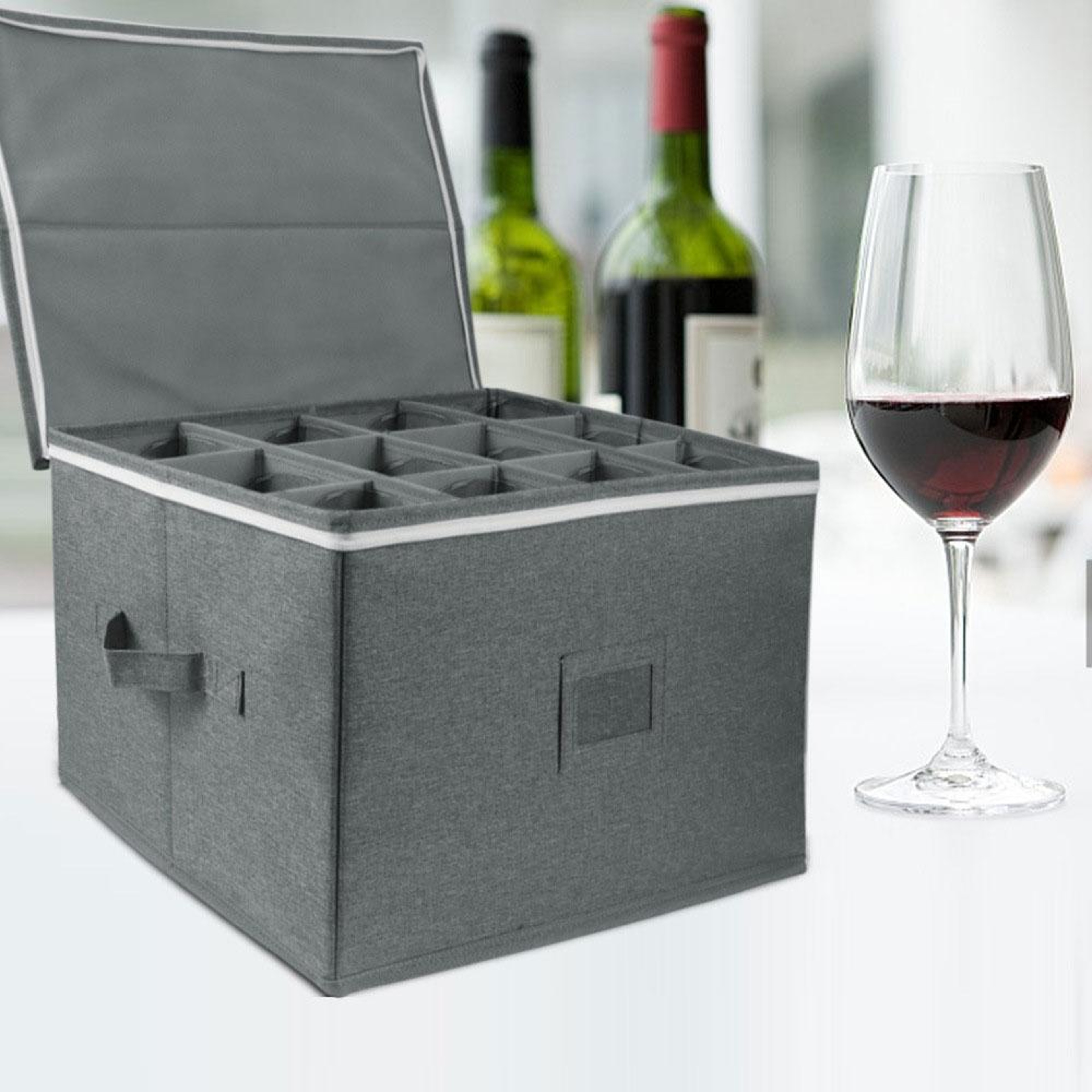 Foldable Wine Glass Storage Box for 12 Stemware Protective Storage Organizer – view 6