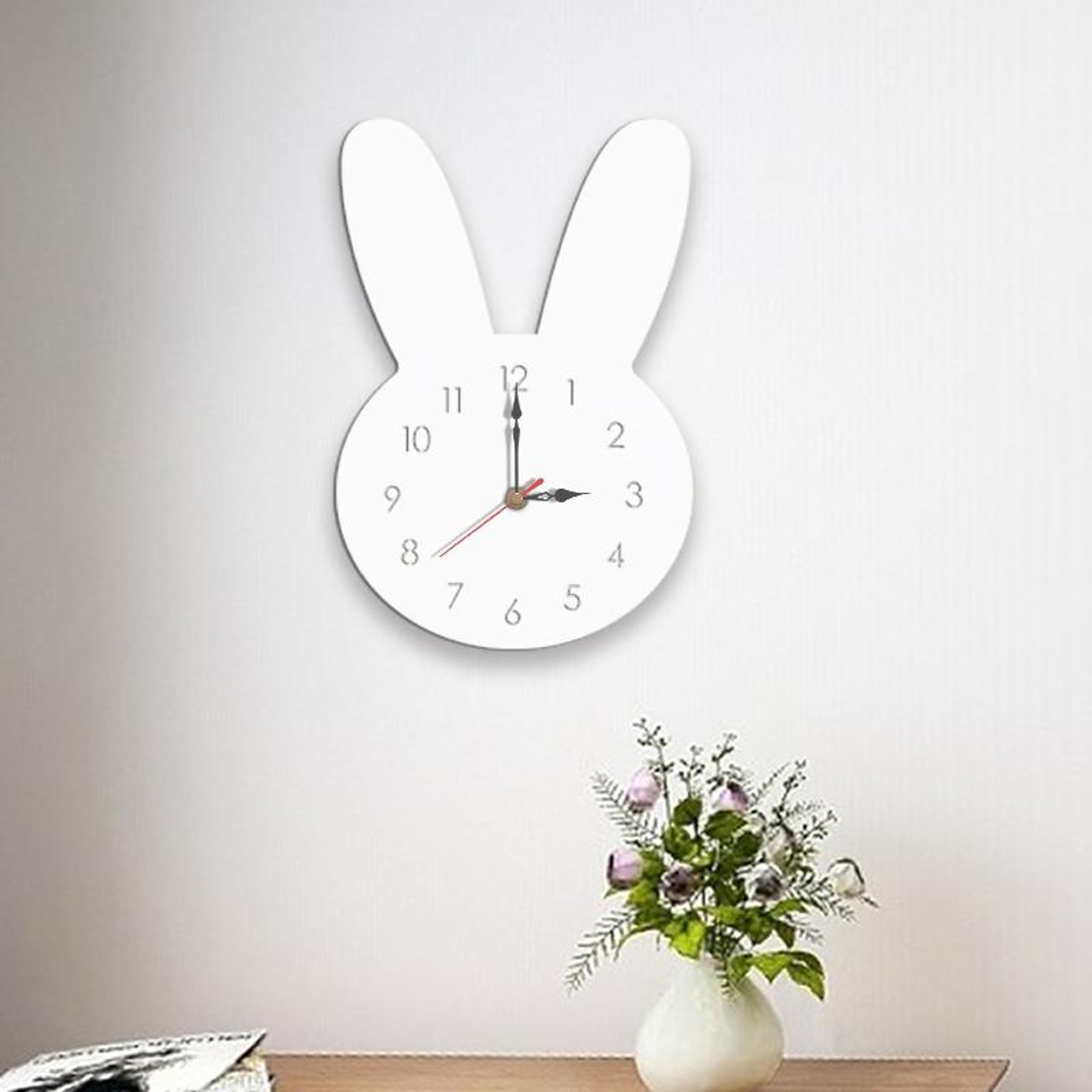 Cute Rabbit Wall Clock Silent Acrylic Kids Room Nursery Decor 7