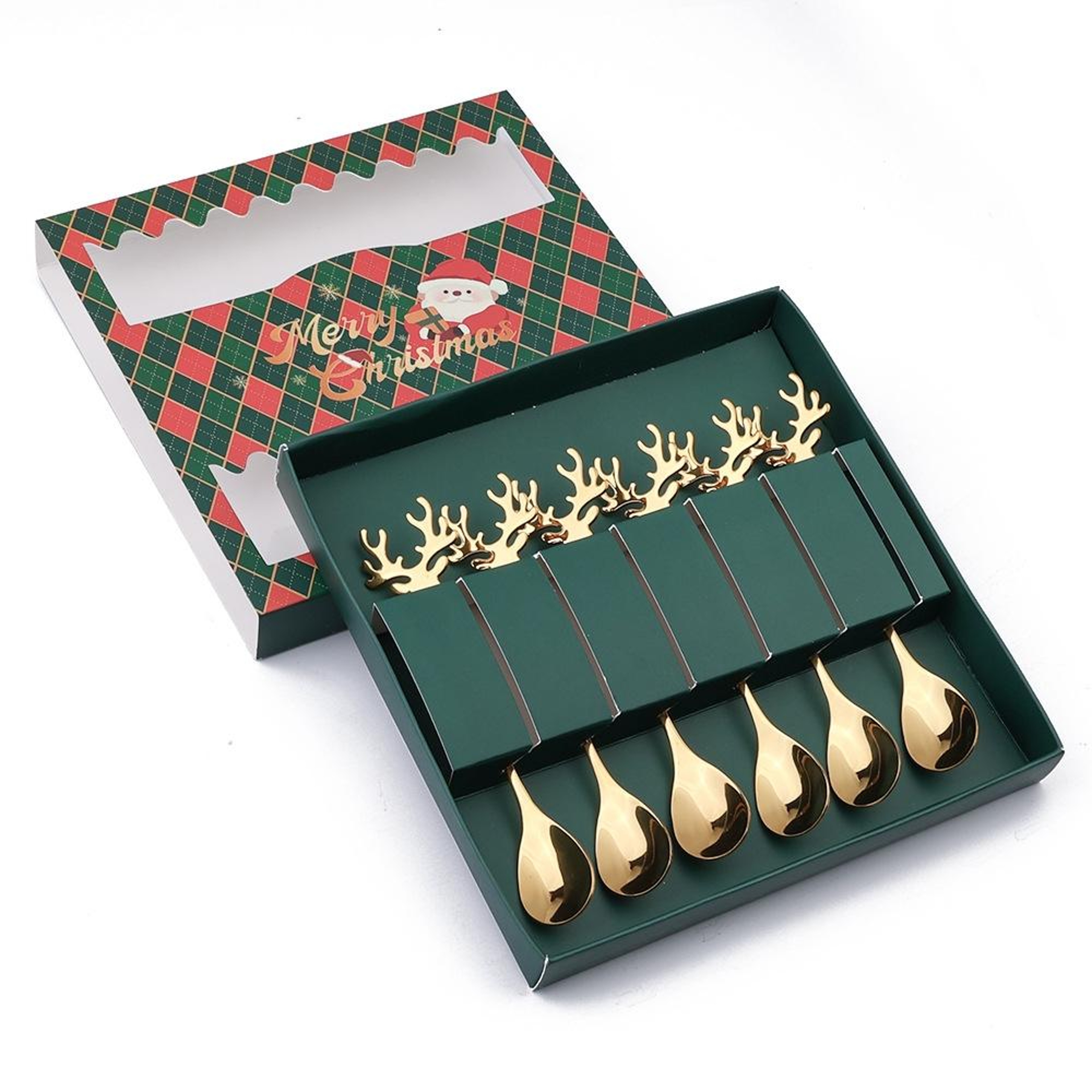 Christmas Coffee Spoon Set Stainless Steel Deer Dessert Spoons With Gift Box 0