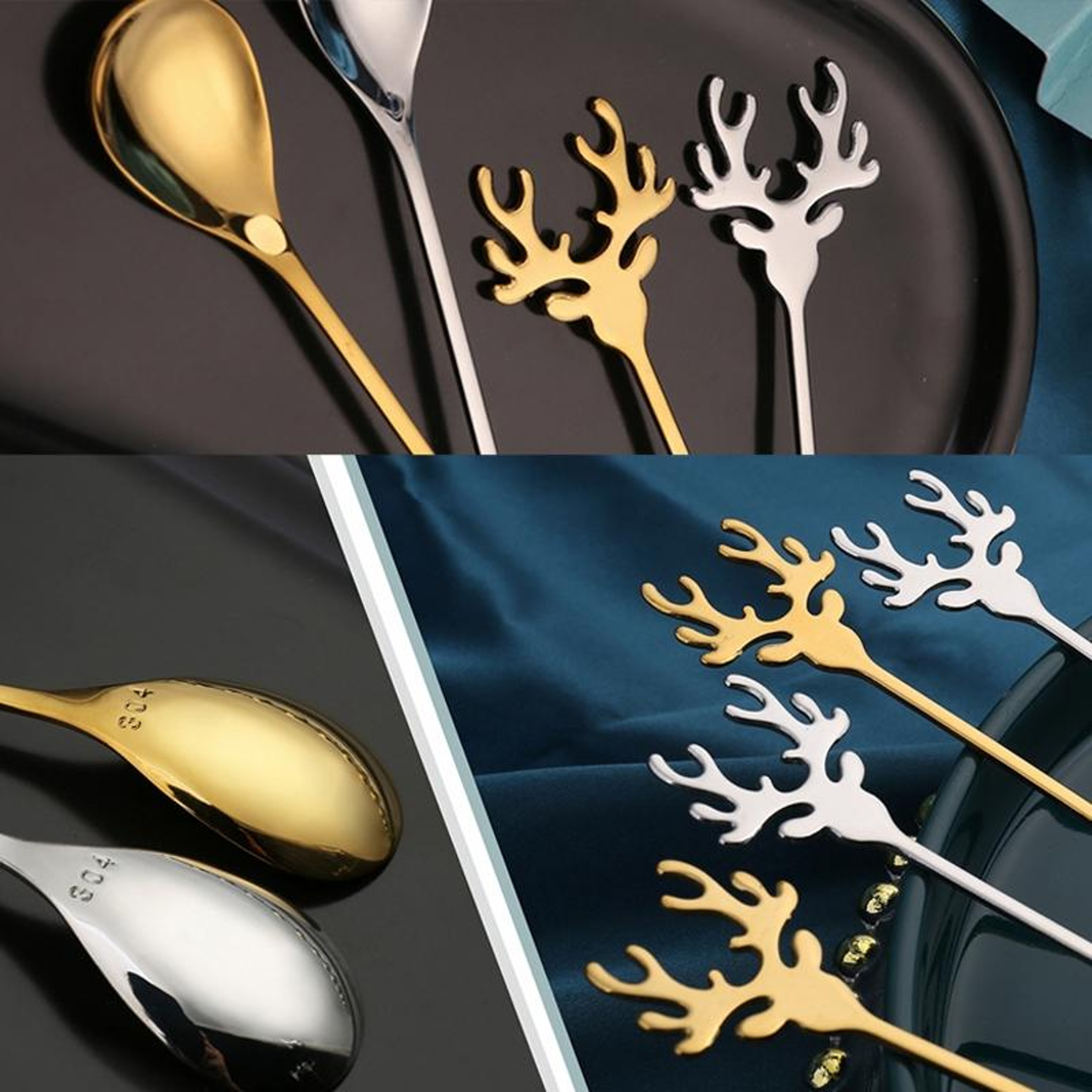 Christmas Coffee Spoon Set Stainless Steel Deer Dessert Spoons With Gift Box 5