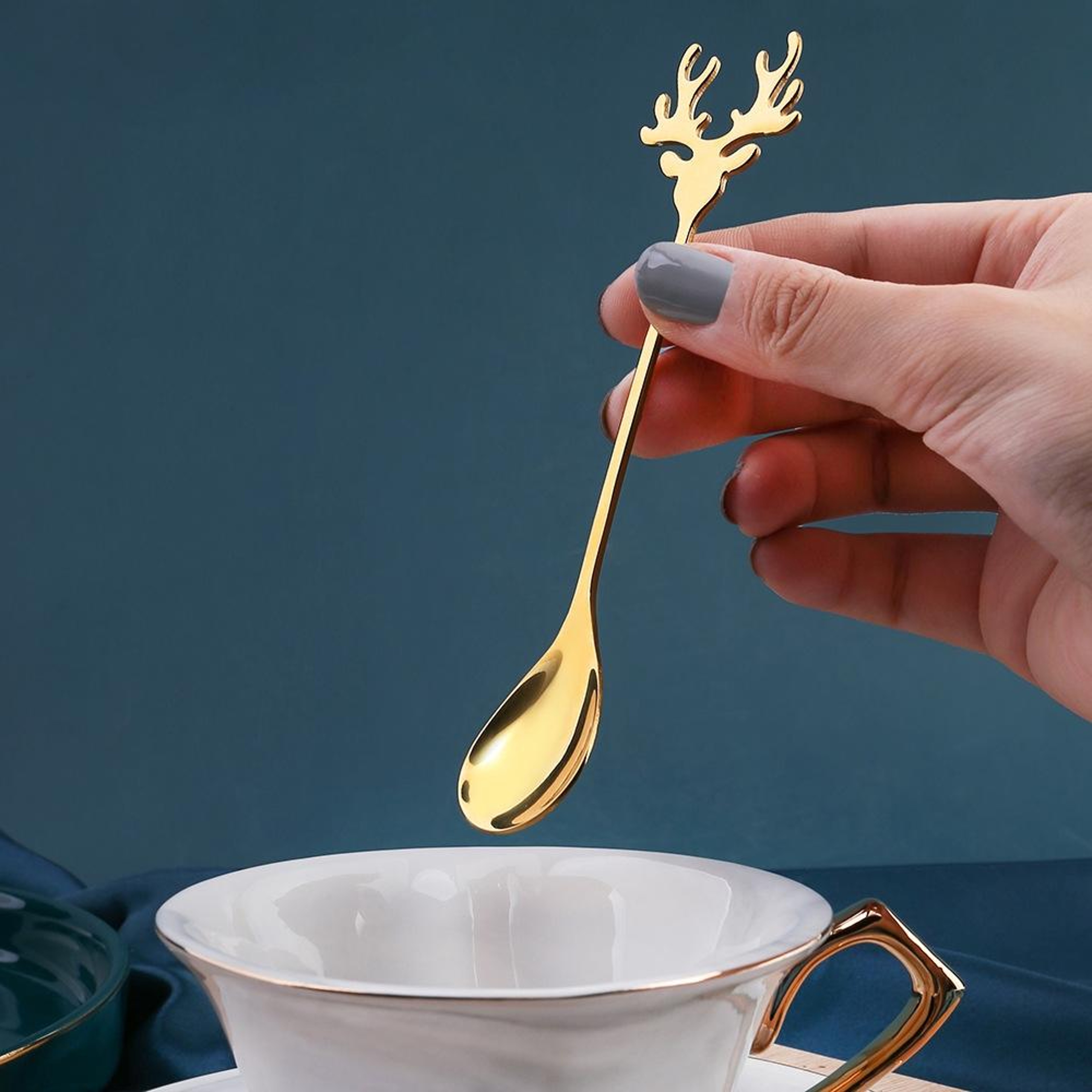 Christmas Coffee Spoon Set Stainless Steel Deer Dessert Spoons With Gift Box 8