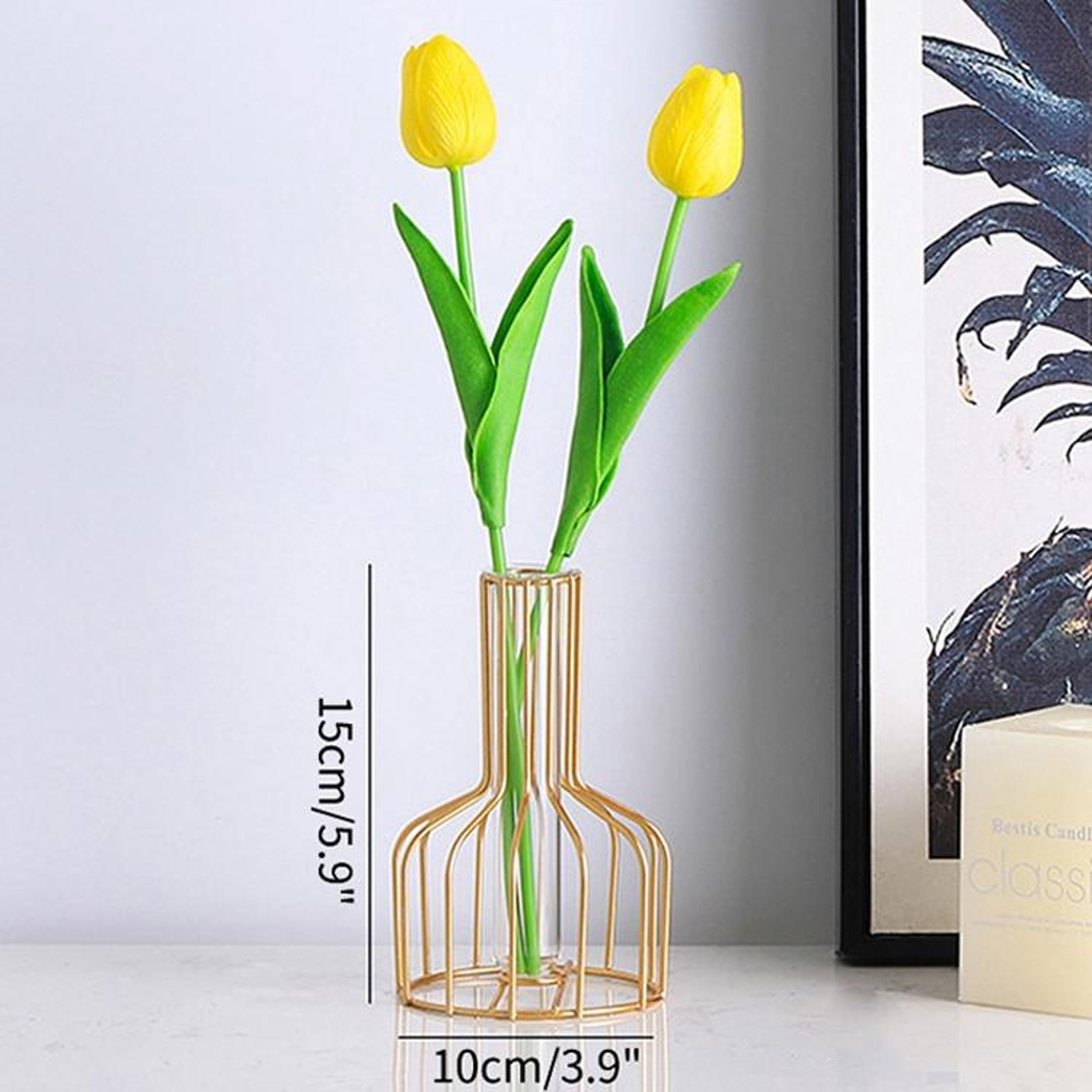 Modern Hydroponic Vase With Glass Flower Tube And Wrought Iron Stand For Home Decor 3