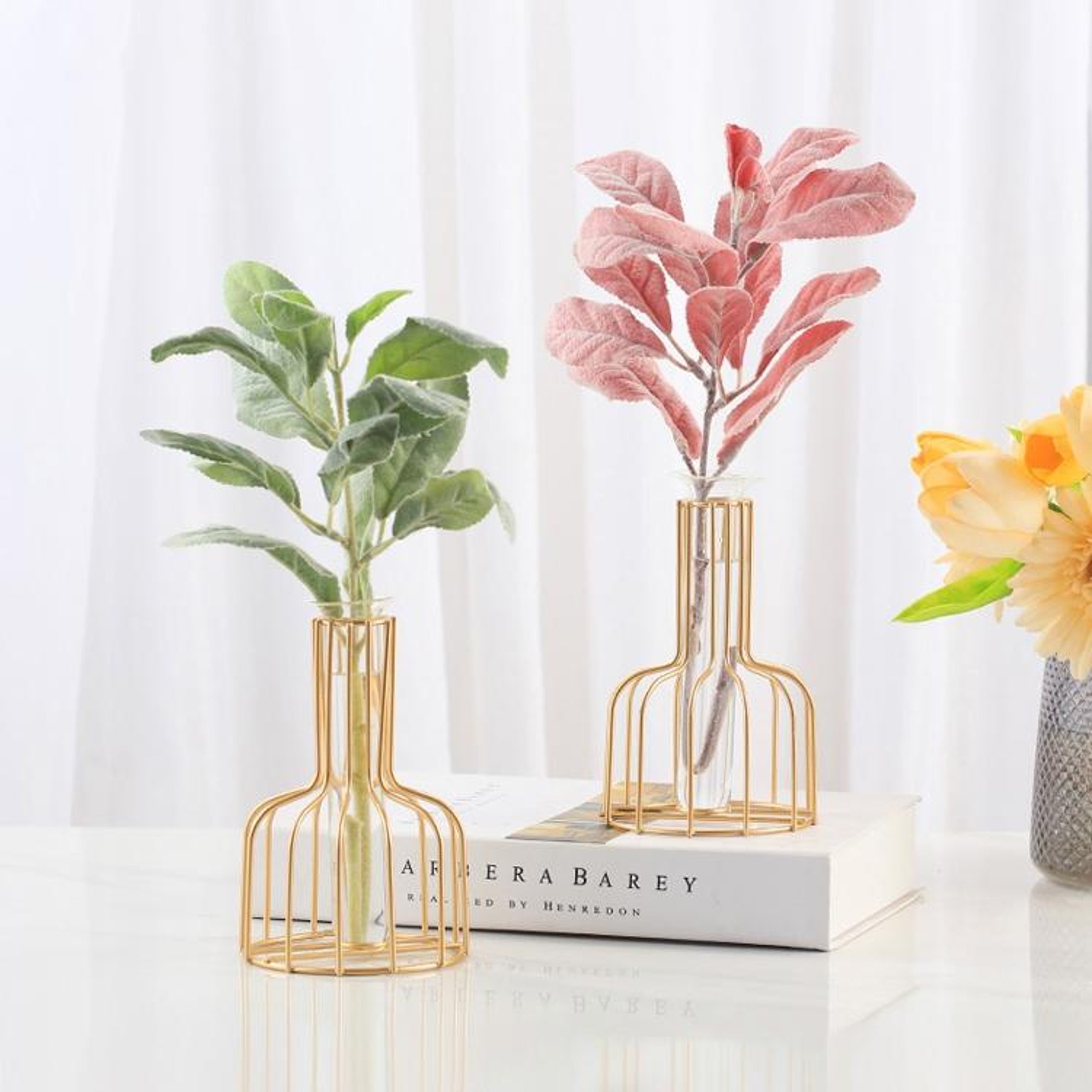 Modern Hydroponic Vase With Glass Flower Tube And Wrought Iron Stand For Home Decor 5