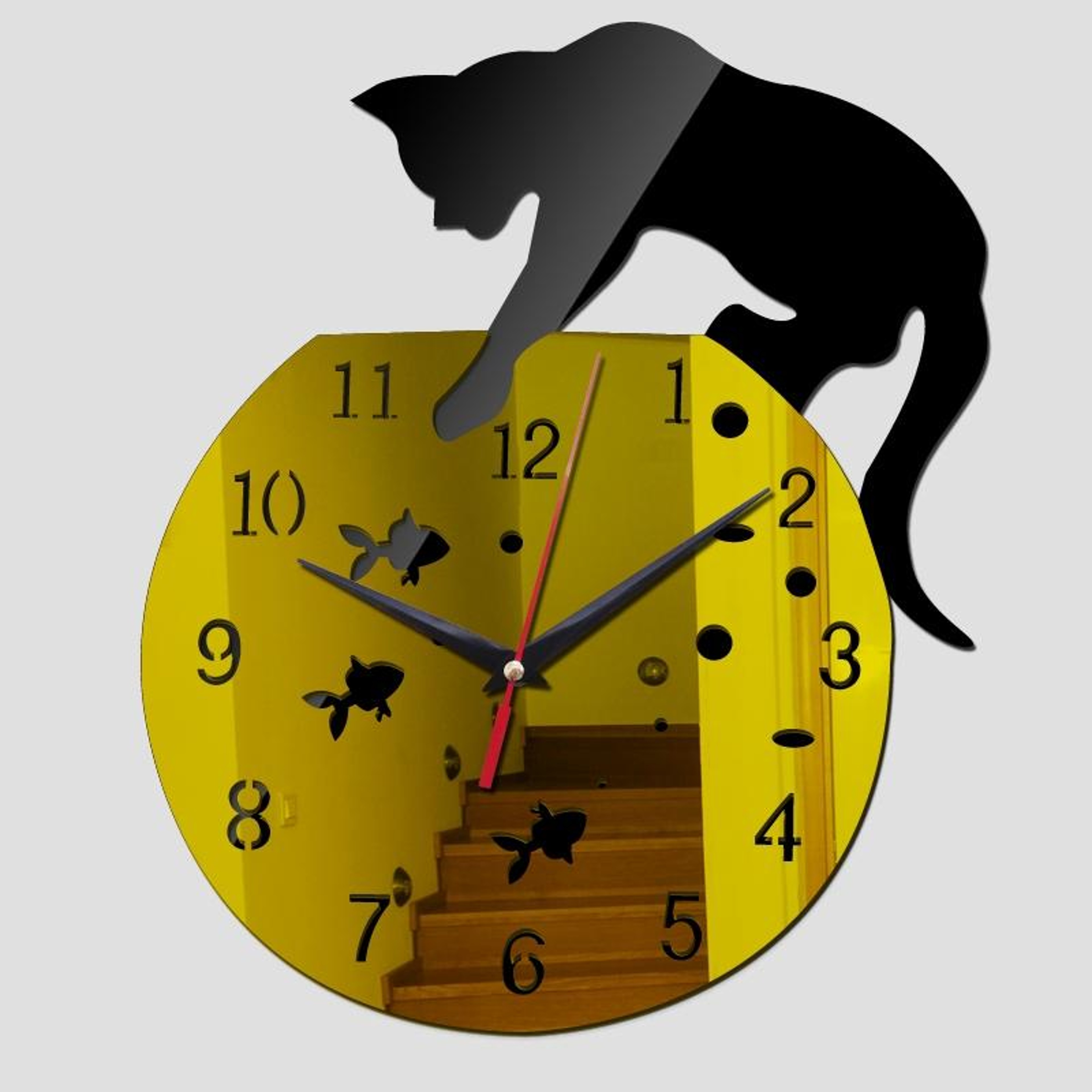 Cute Cat Wall Clock DIY Acrylic Mirror Wall Decor – view 2