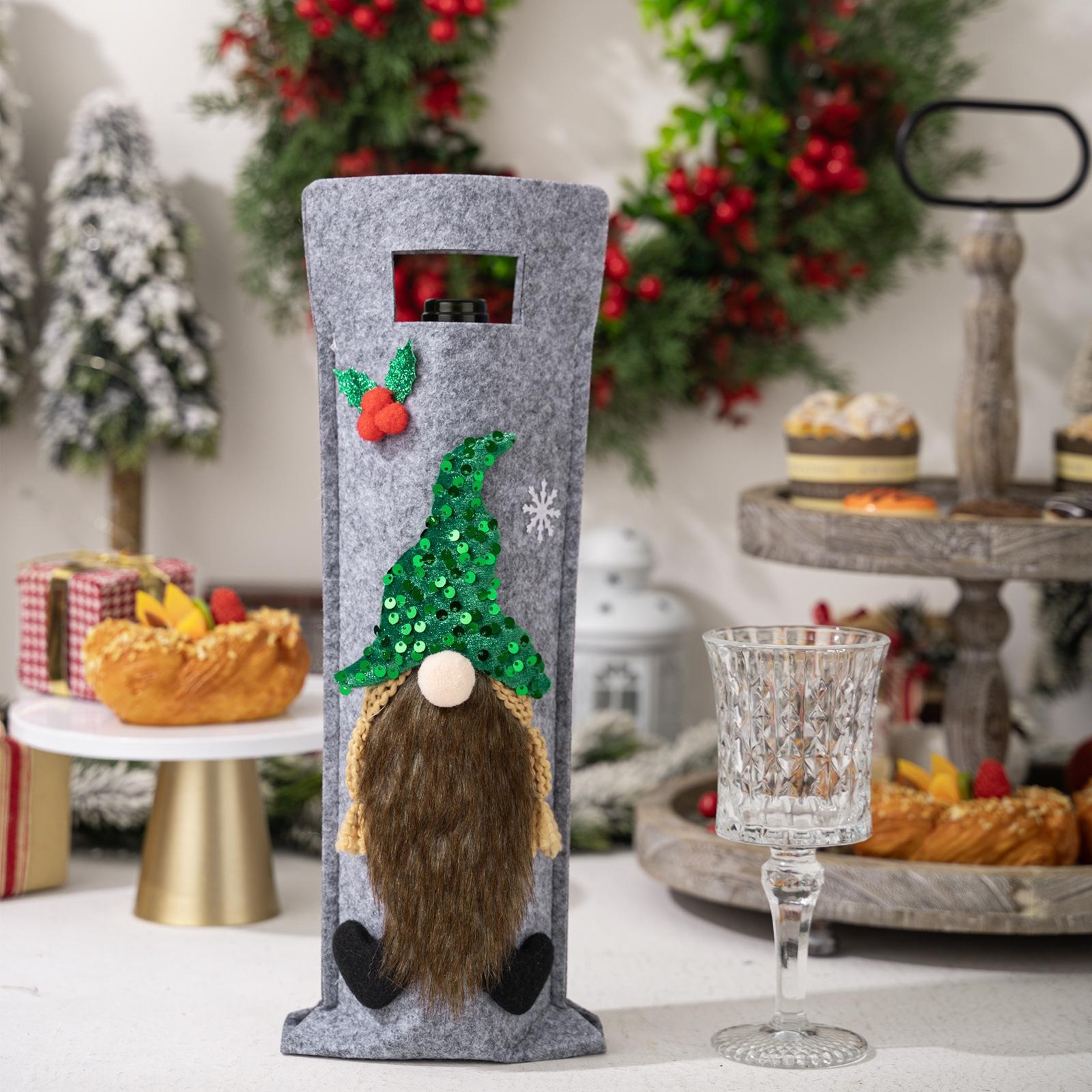 Festive Christmas Wine Bottle Cover Non Woven Wine Bottle Gift Bag for Holiday Table Decor – view 10