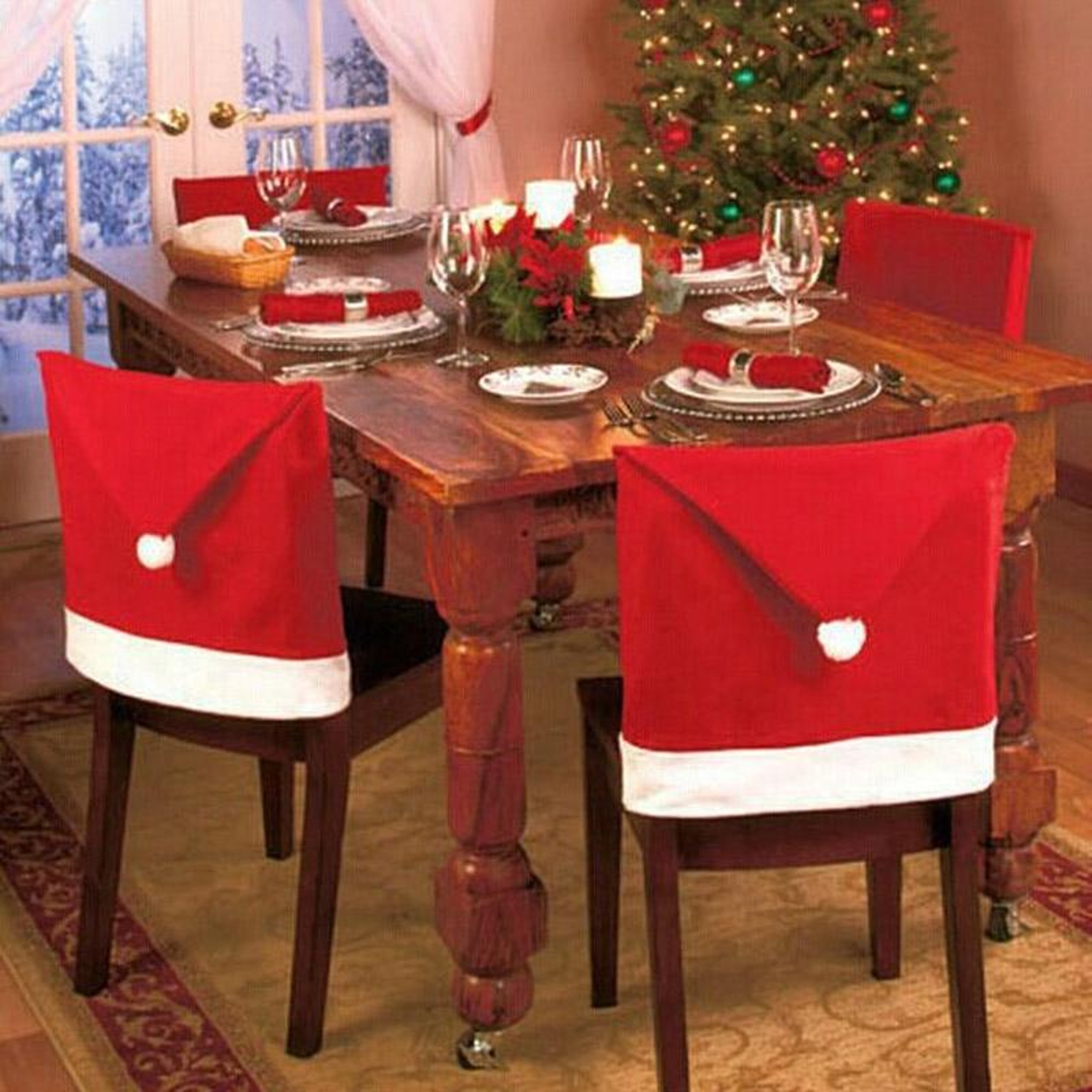 Festive Christmas Chair Cover Santa Hat Dining Chair Slipcover For Holiday Home Decor 0