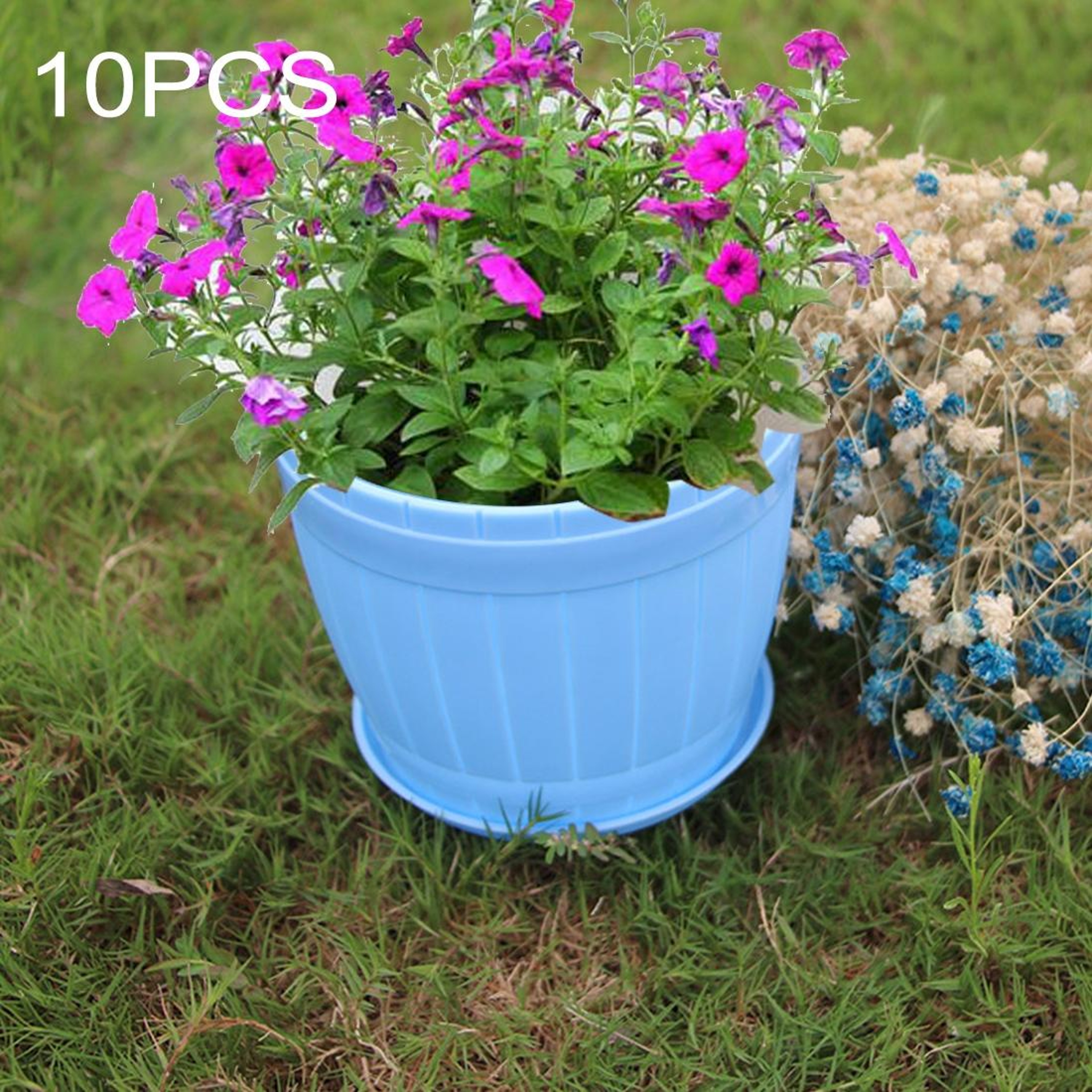 Rustic Flower Pot Resin Planter With Tray For Succulents Herbs  Indoor Outdoor Plants 6