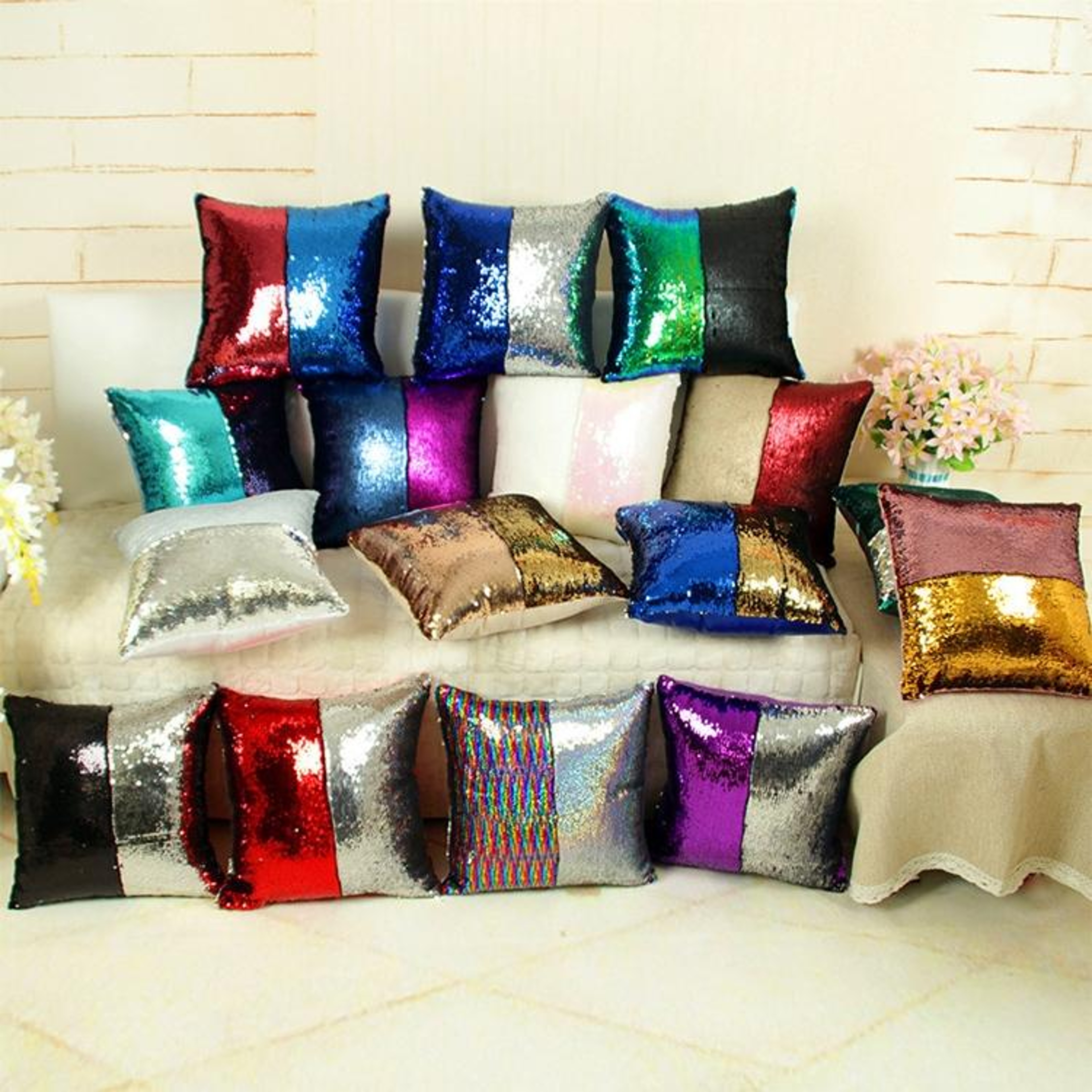 Magic Reversible Sequin Pillow Cover Decorative Glitter Cushion Case 6