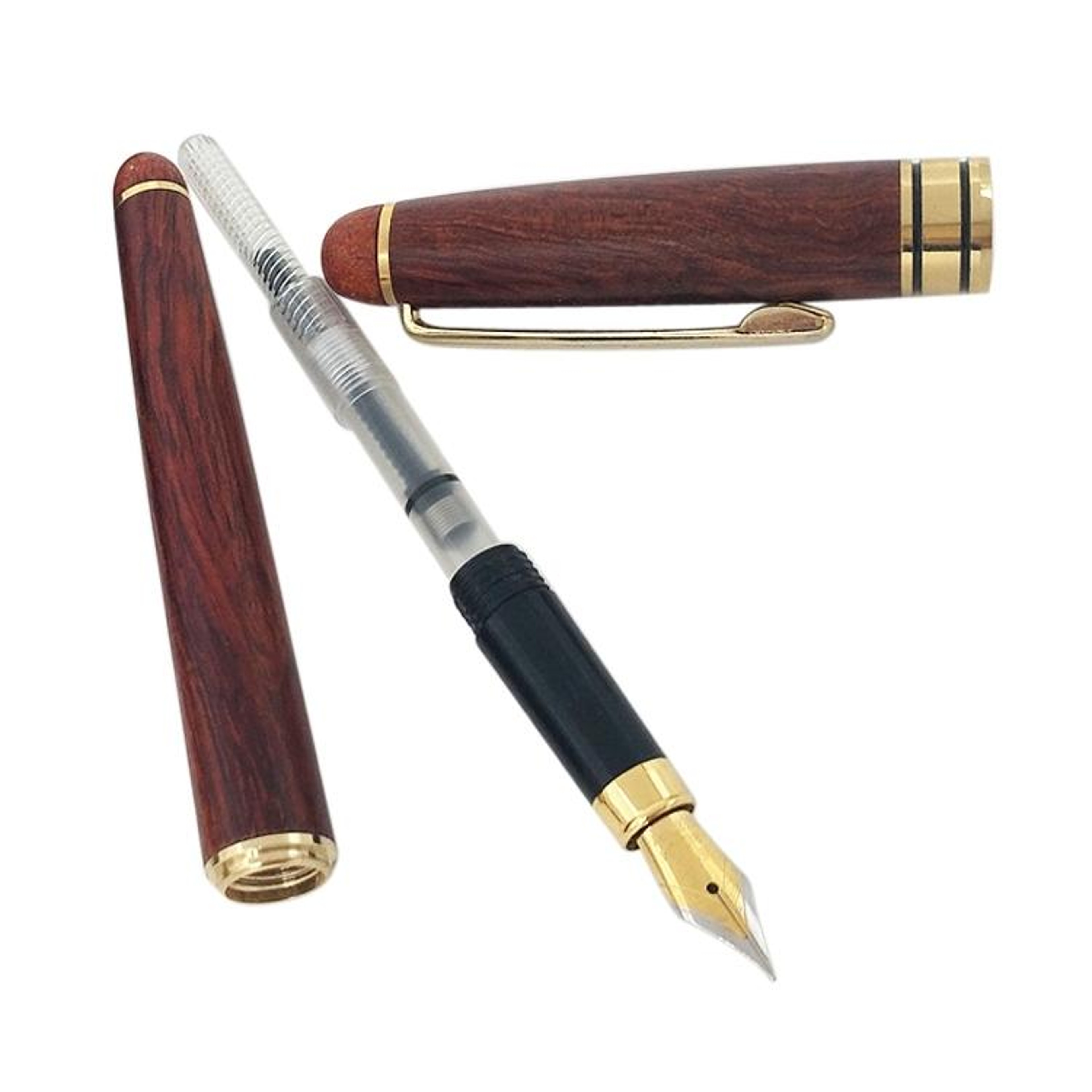 Premium Wooden Fountain Pen with Transparent Piston and Fine Nib – view 4