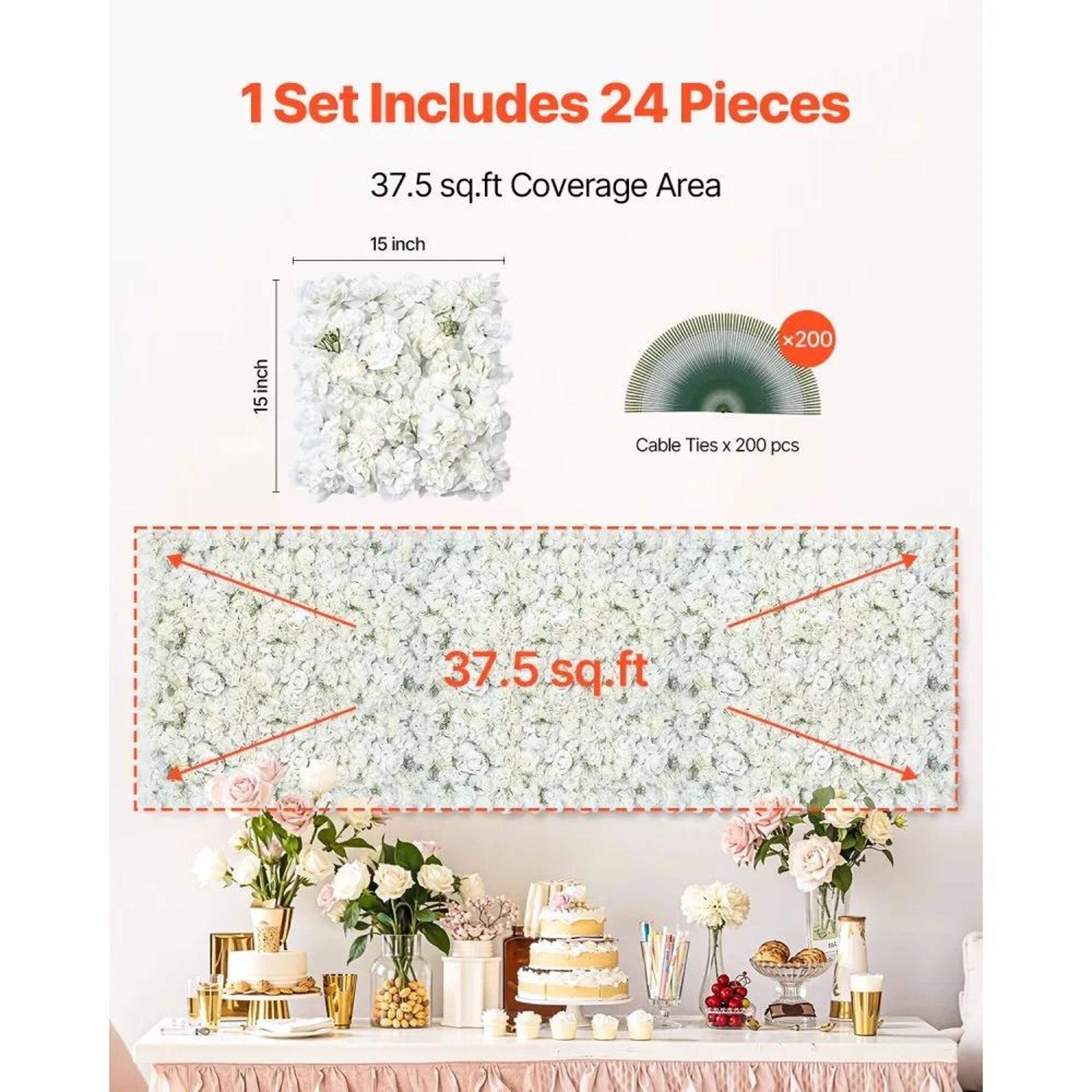 3D Artificial Flower Wall Panels 24Piece White Floral Backdrop With Mesh Backing 4