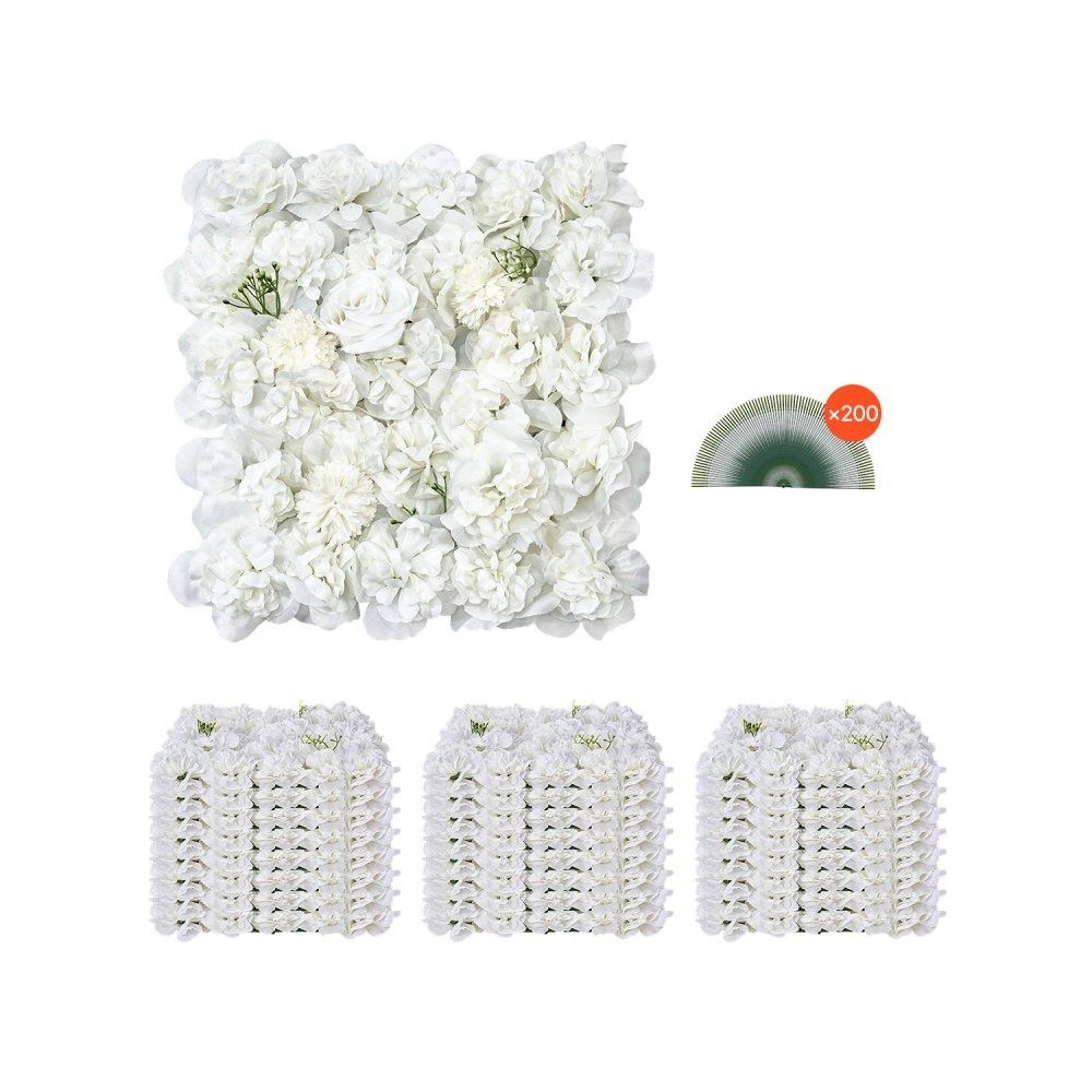 3D Artificial Flower Wall Panels 24Piece White Floral Backdrop With Mesh Backing 0
