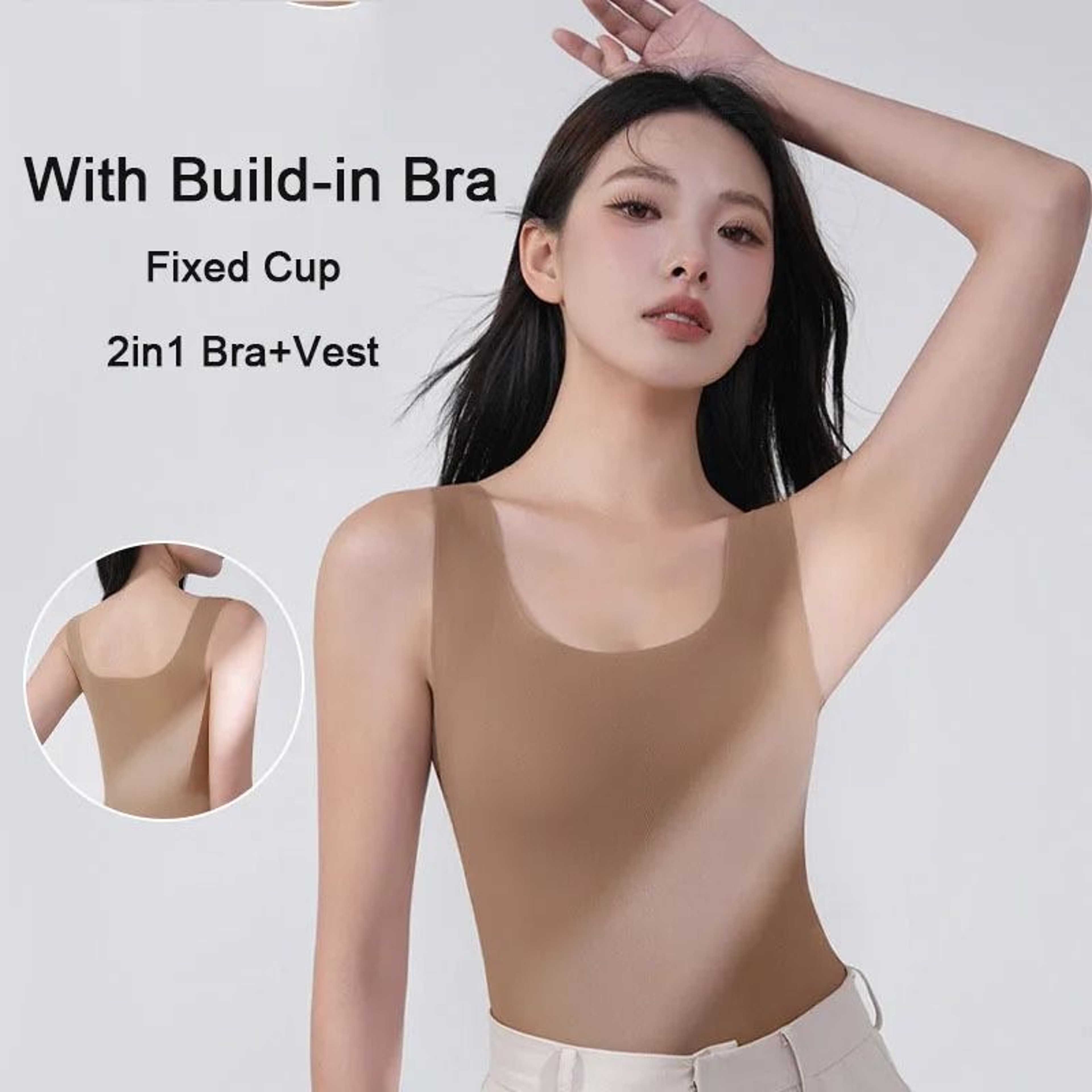 Ice Silk Seamless Camisole With Built In Chest Pads Wide Shoulder Sleeveless Tank Top For Women 2