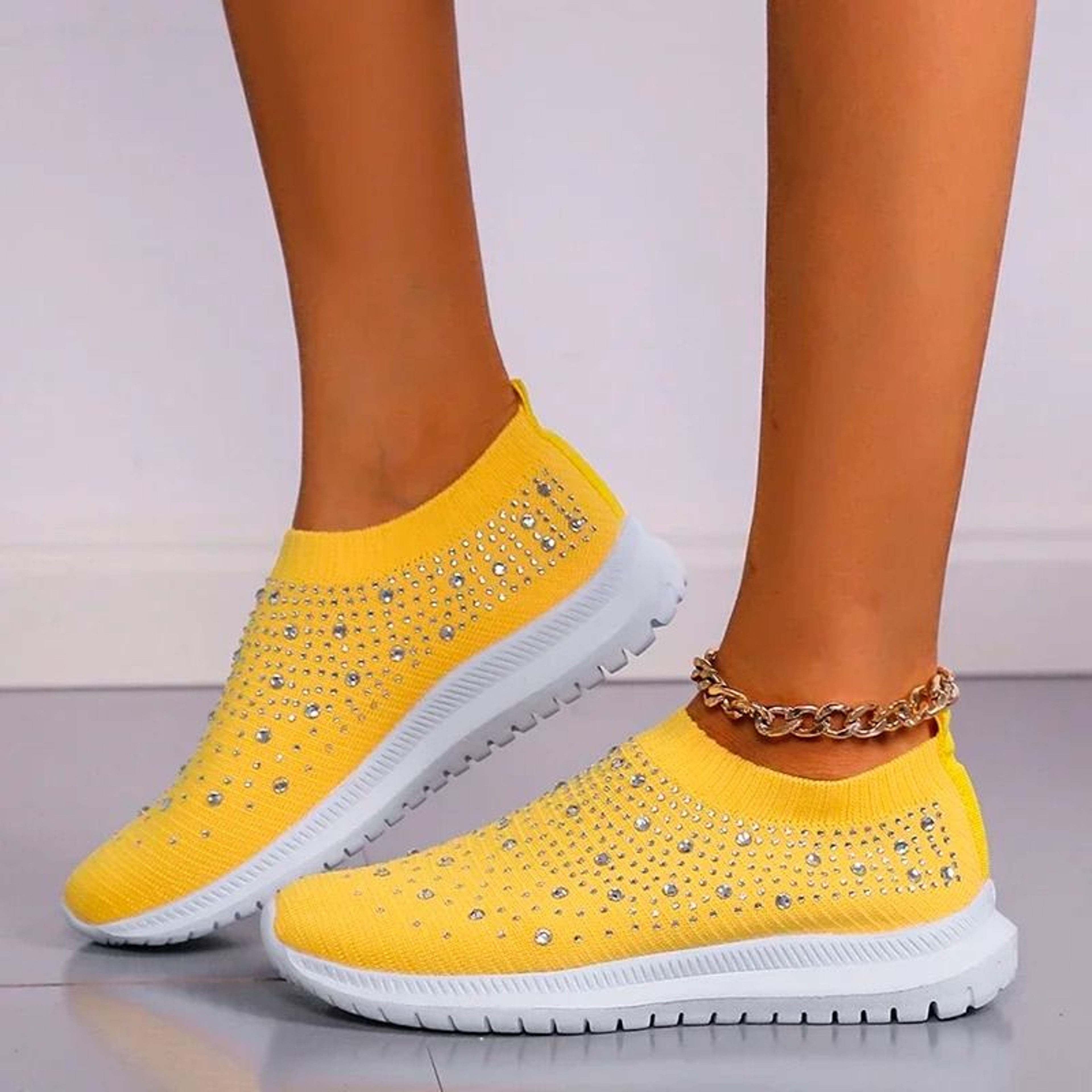 Women Breathable Mesh Crystal Flats Plus Size Soft Sole Sports Shoes 13