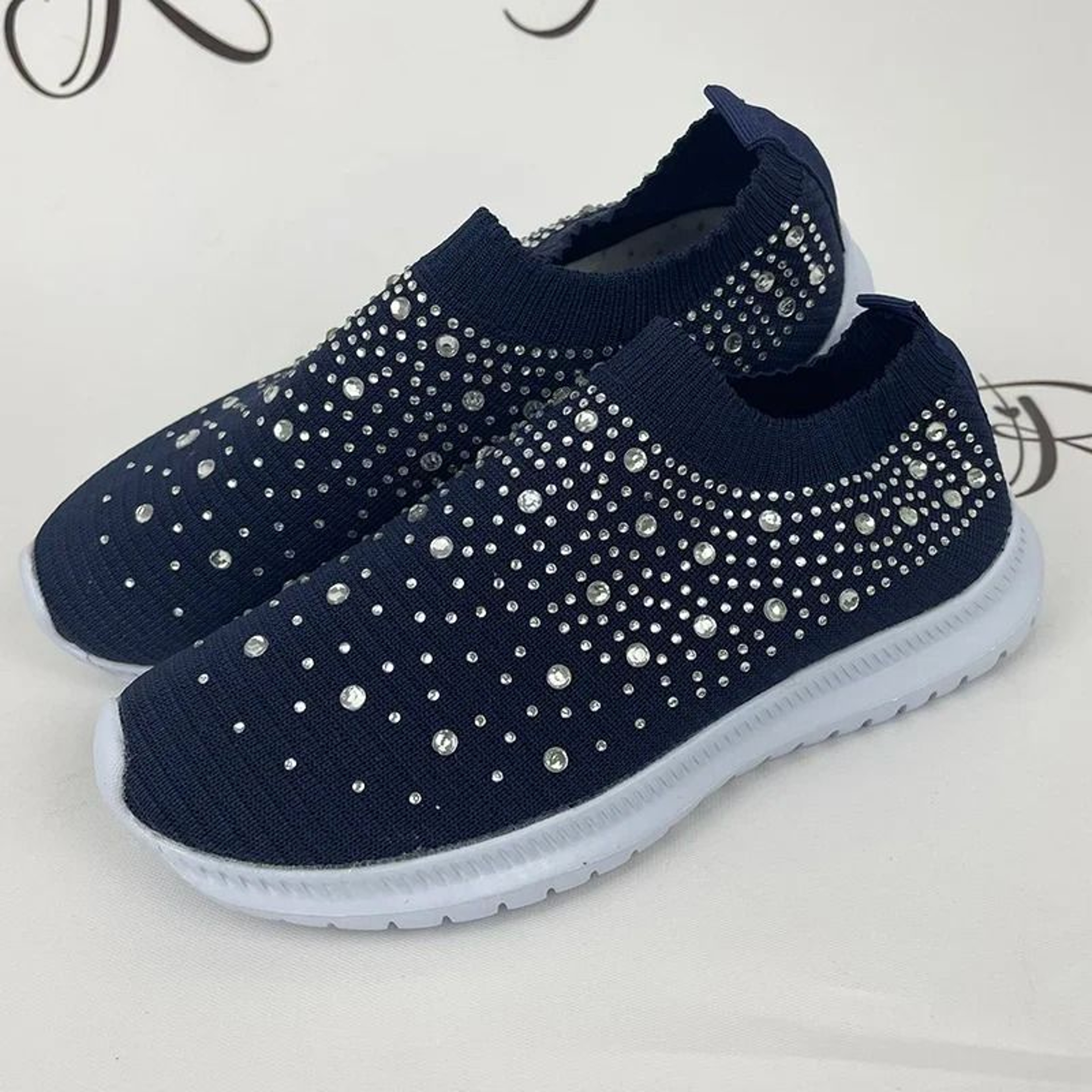 Women Breathable Mesh Crystal Flats Plus Size Soft Sole Sports Shoes 7