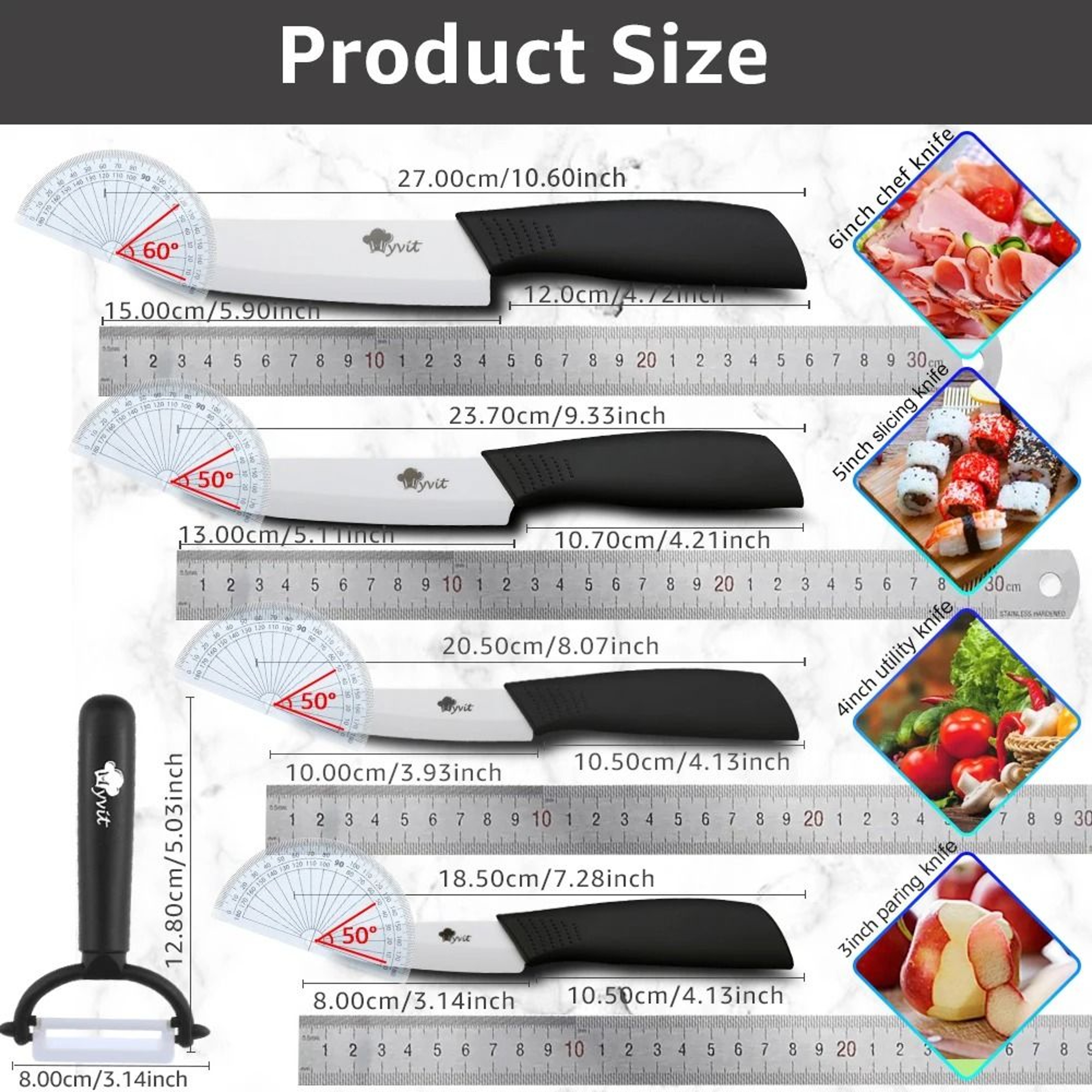 Ceramic Kitchen Knife Set With Peeler And Protective Sheaths For Precision Cutting 4