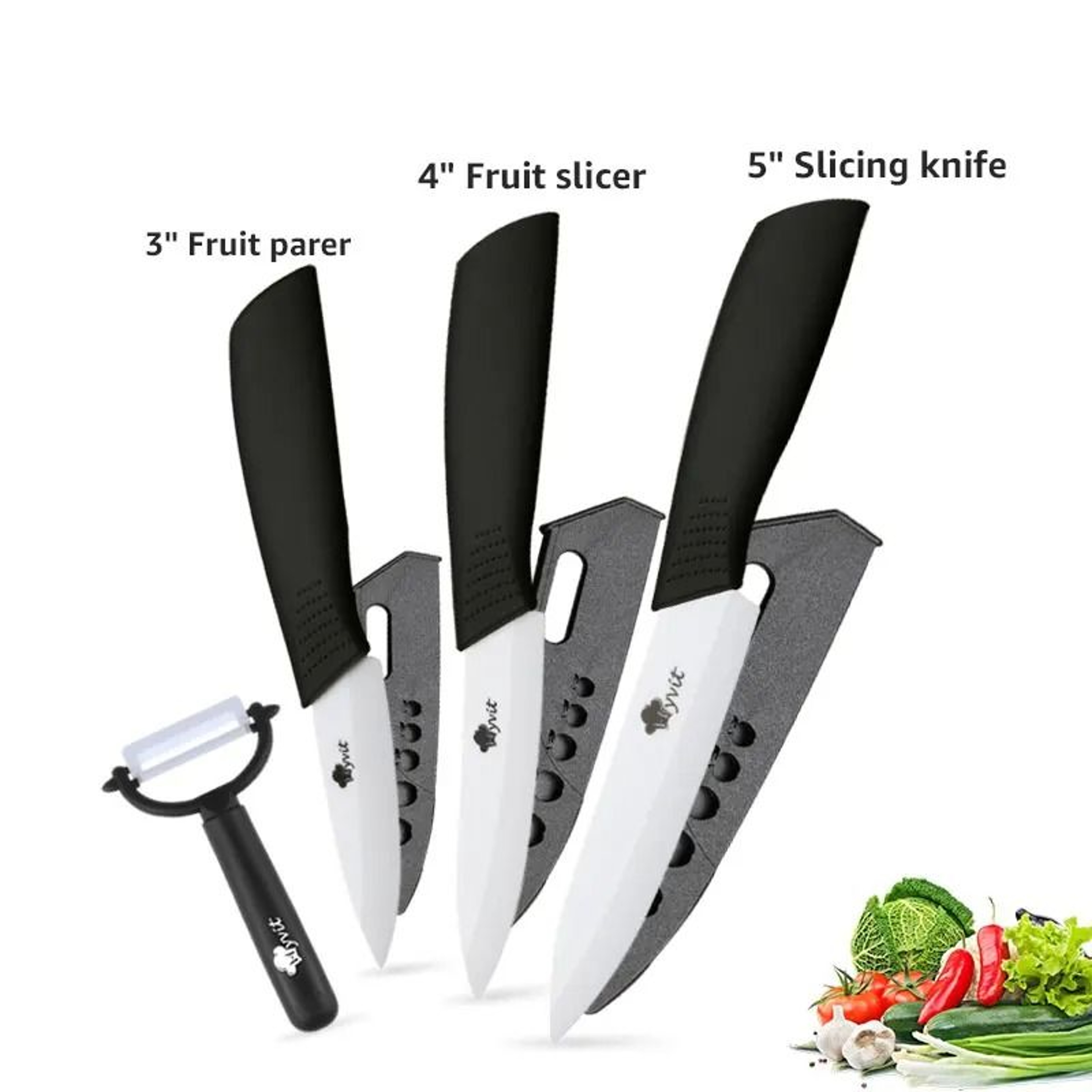 Ceramic Kitchen Knife Set With Peeler And Protective Sheaths For Precision Cutting 11