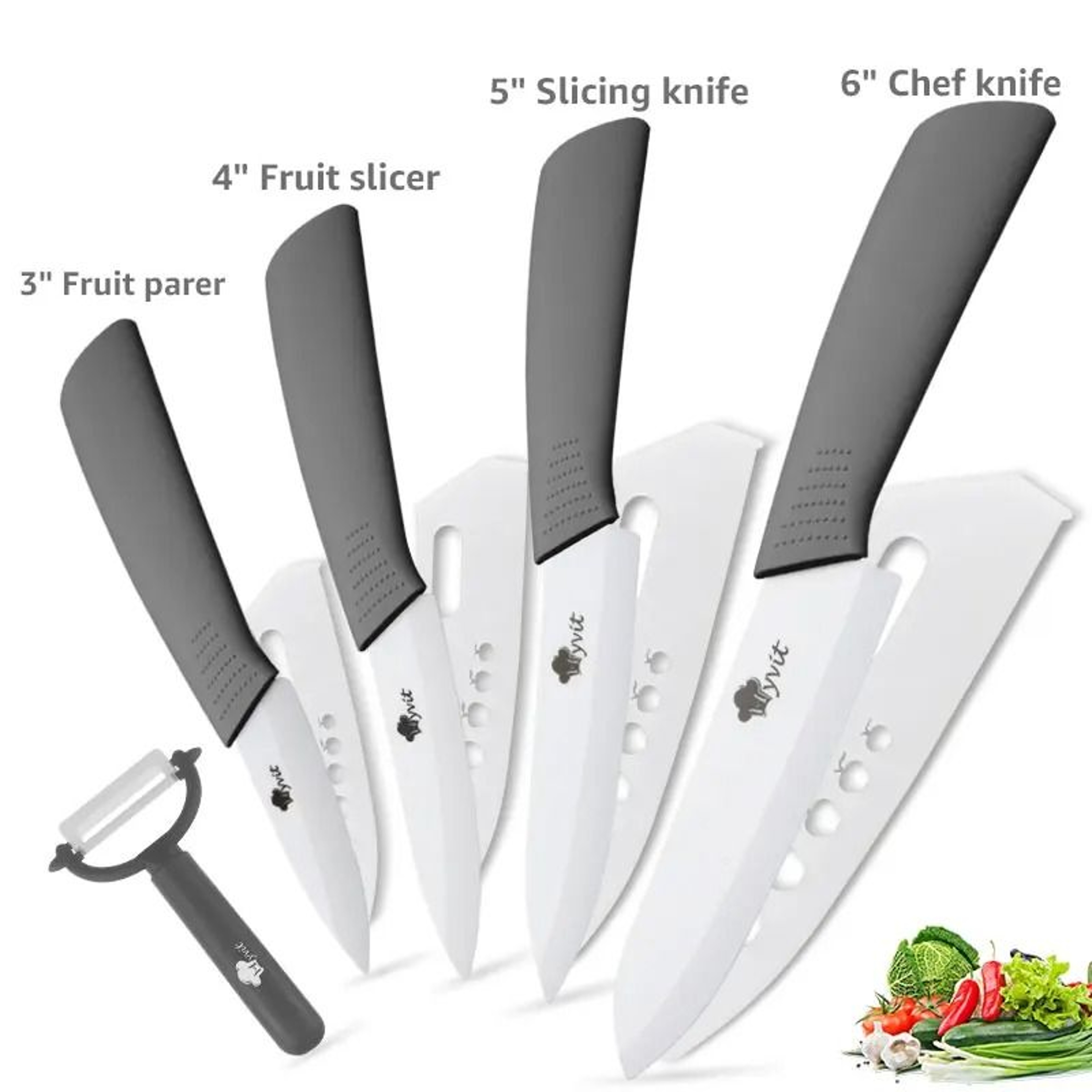 Ceramic Kitchen Knife Set With Peeler And Protective Sheaths For Precision Cutting 22