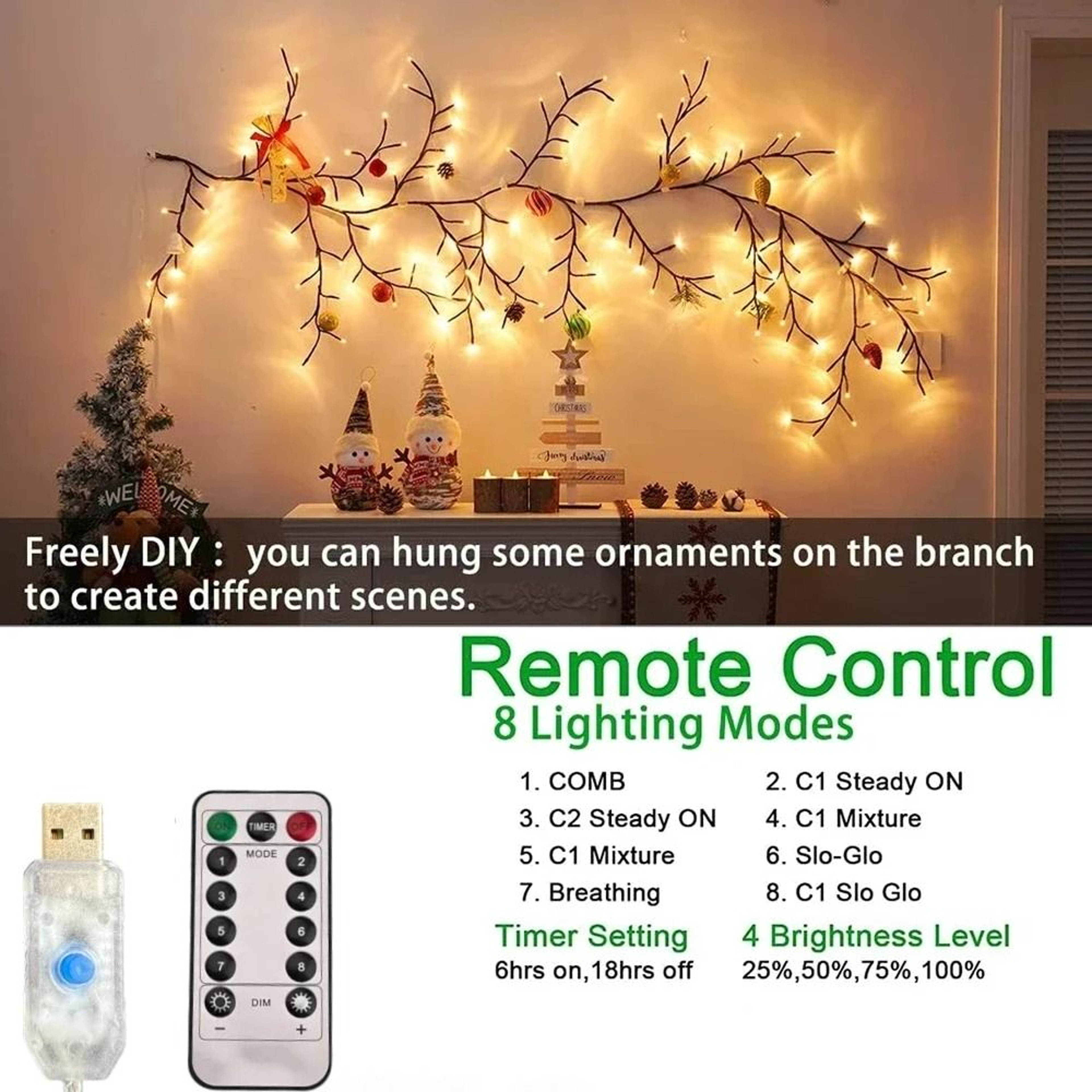 Willow Vine Branch USB String Lights With Eight Warm Light Modes 0