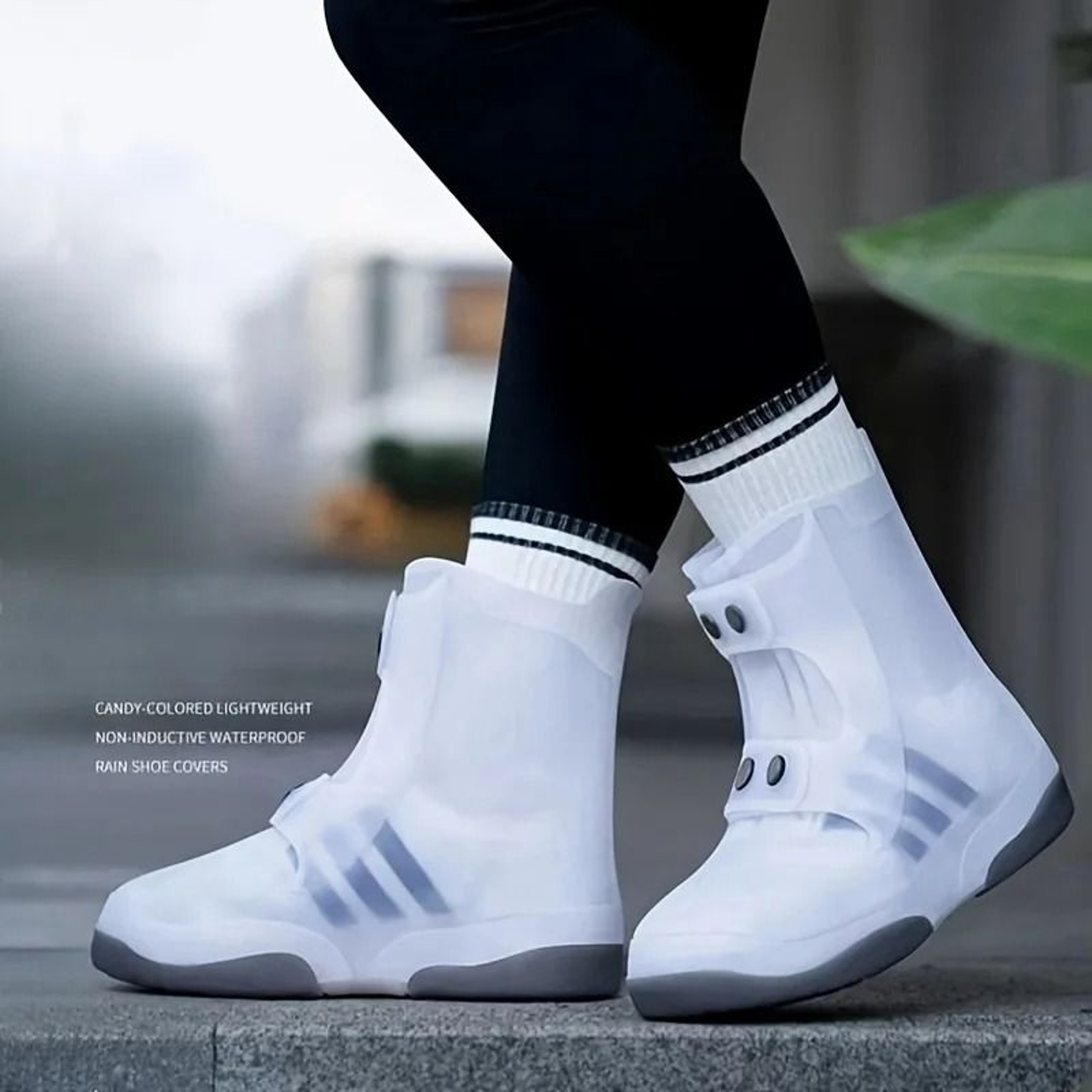 Two Tone Waterproof Shoe Covers Washable Anti Skid Durable Overshoes With Button 2