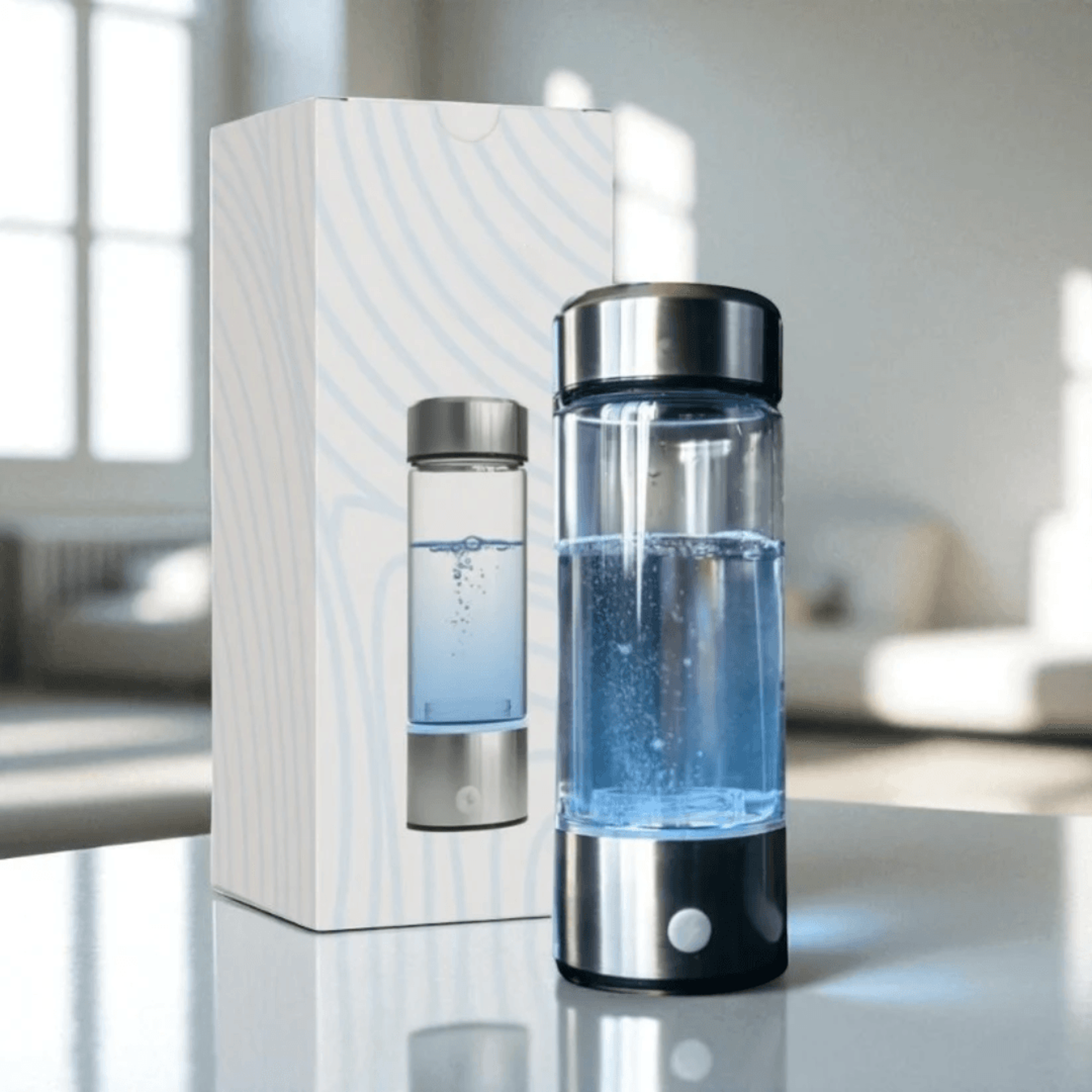 Hydrogen Rich Dual Chamber Water Generator Bottle In Glass With Titanium Filter 0