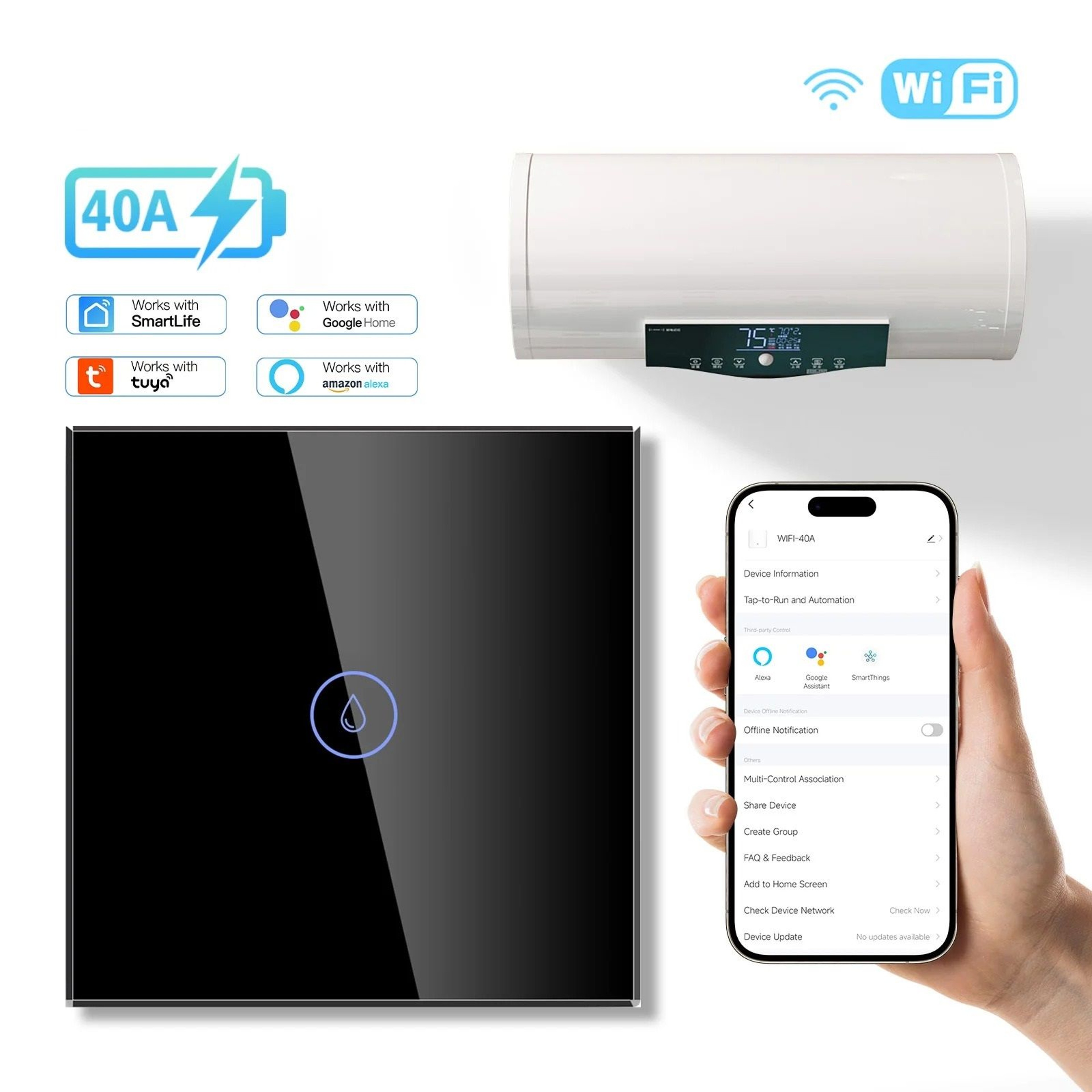 Smart Wall Switch For WiFi Controlled Water Heater With Voice And App Control 3