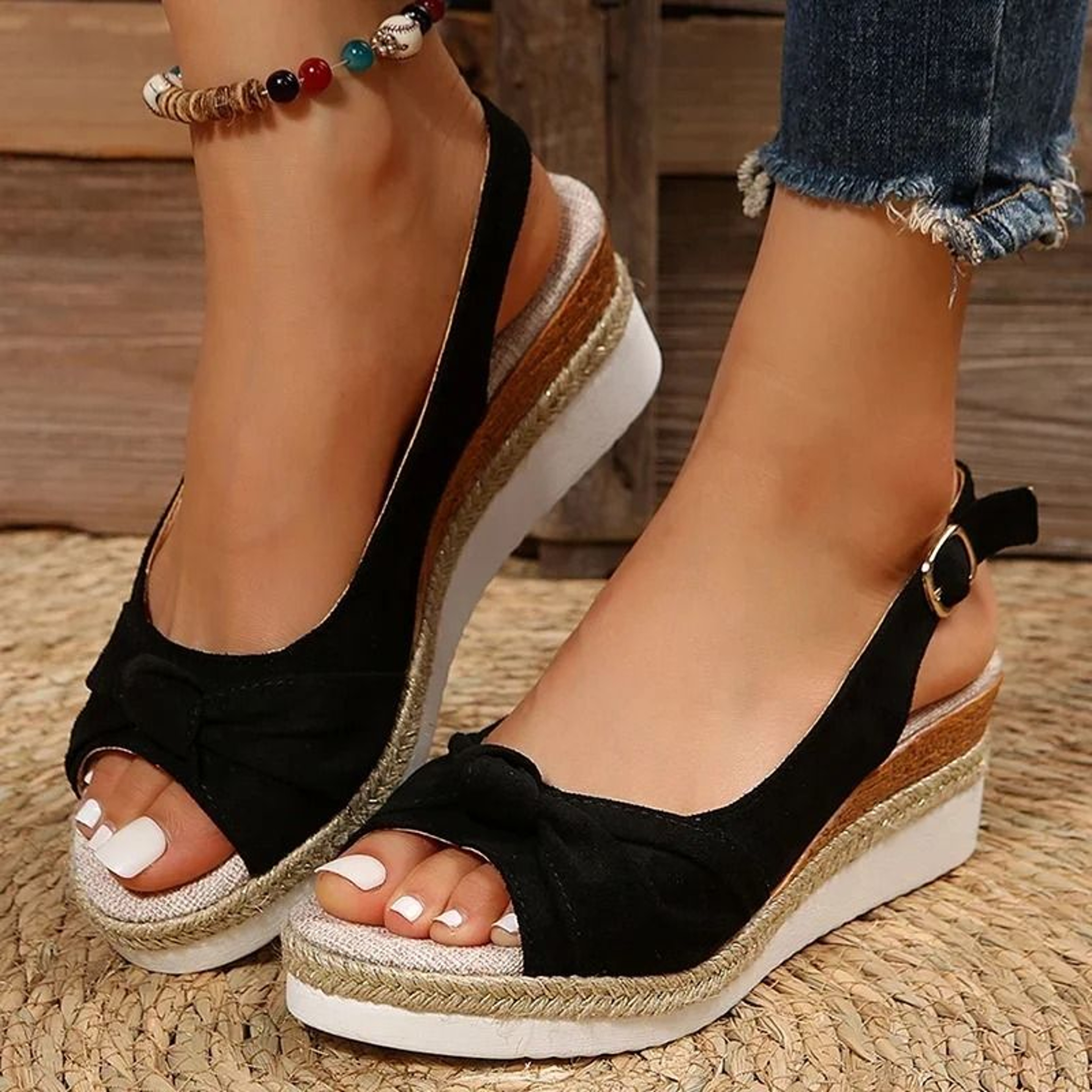 Lightweight Peep Toe Wedge Sandals Casual Platform Espadrilles Plus Size 3