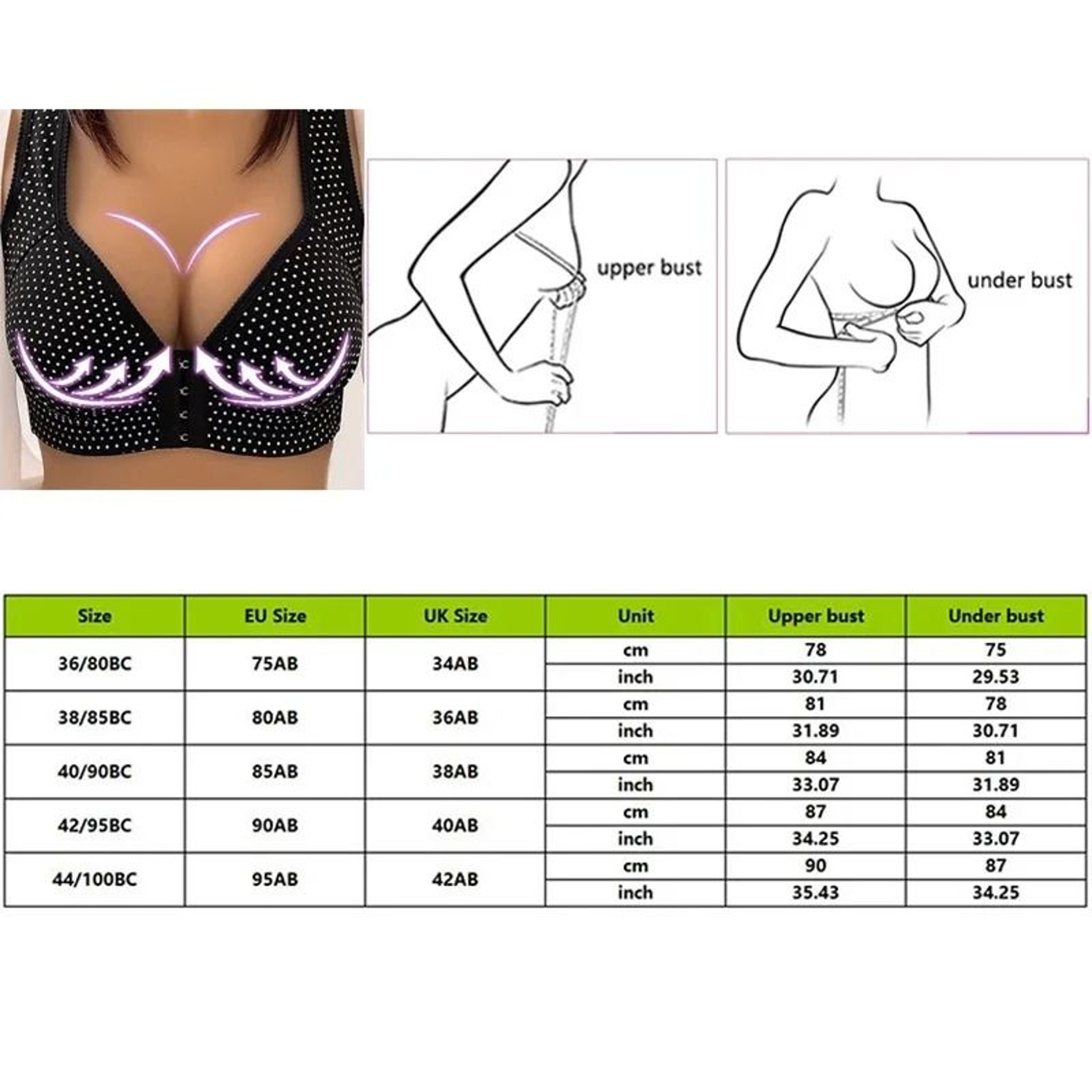 Wireless Push Up Front Closure Bra With Full Coverage For Big Busts 4