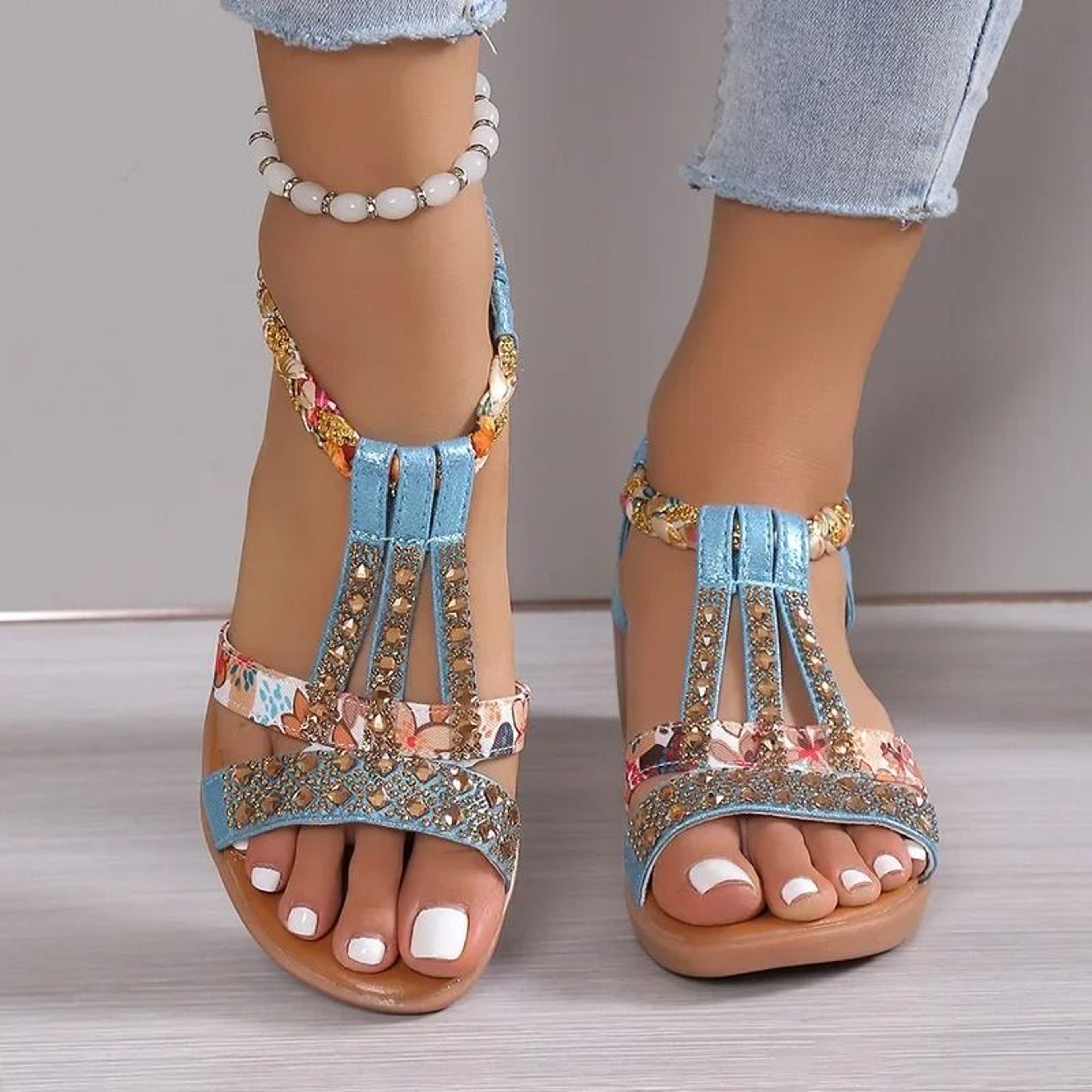 Womens Wedge Sandals With Rhinestone Bohemian Style 3