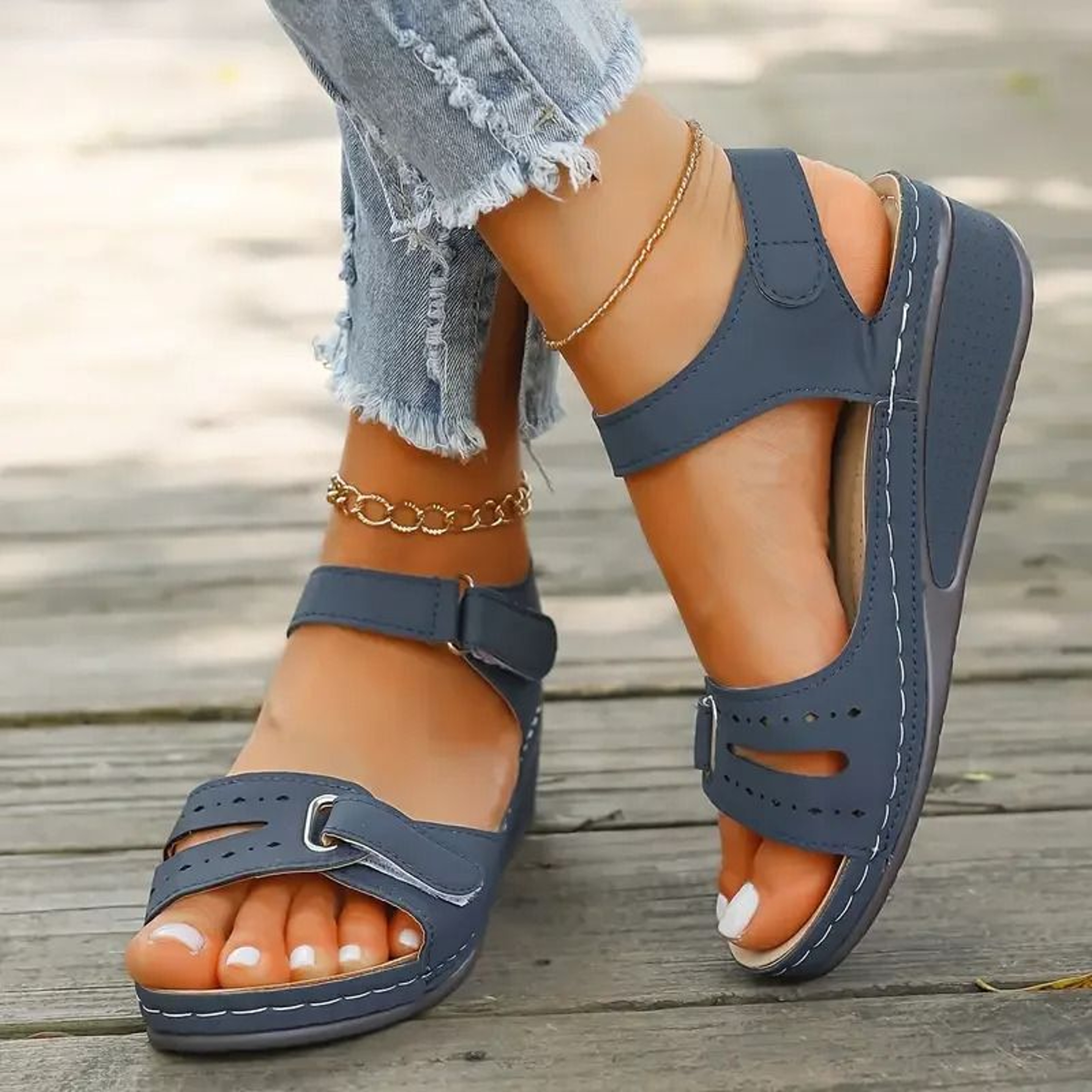 Women Soft Slip On Open Toe Sandal Lightweight Walking Footwear 8