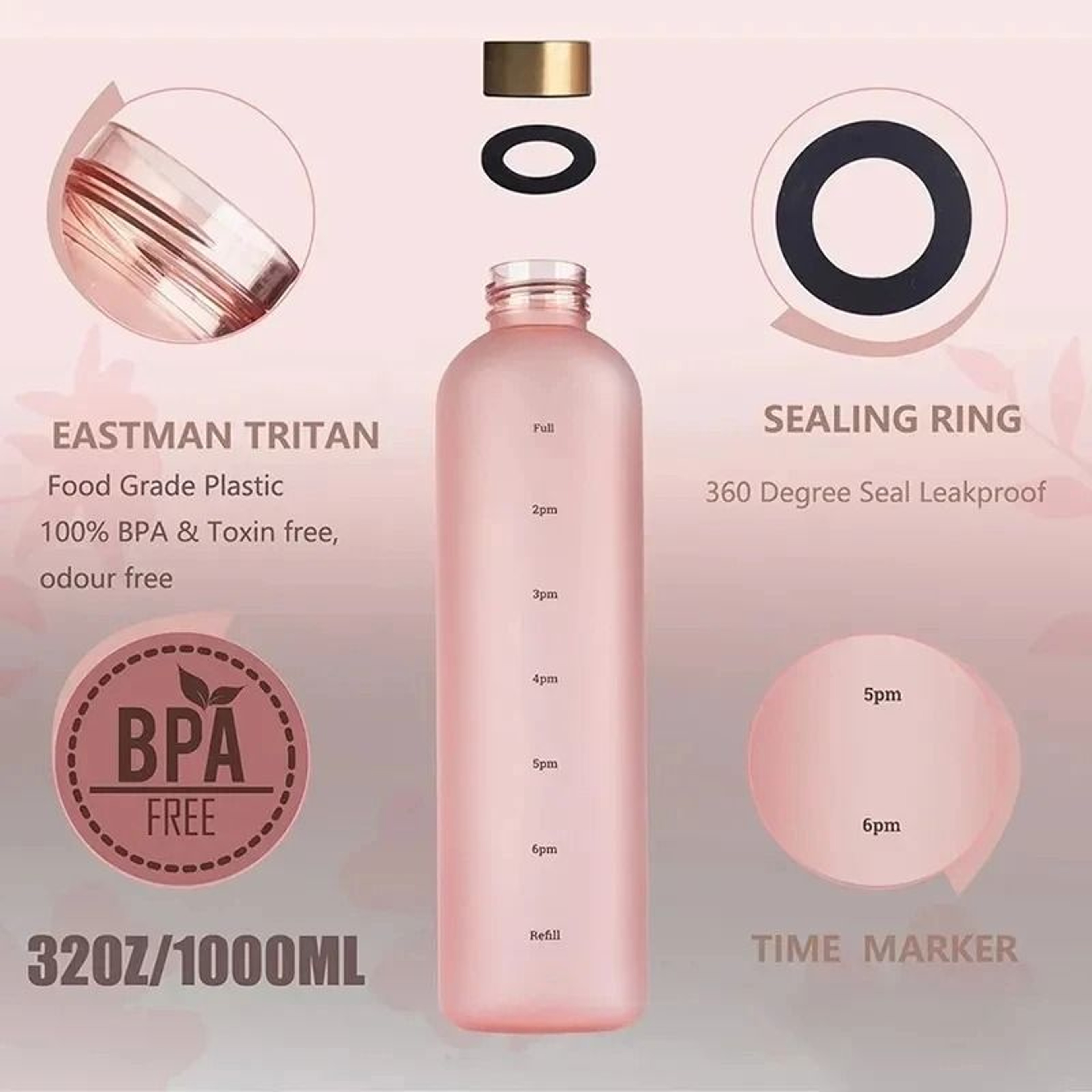 1 L Water Bottle With Time Marker Motivational Sports Bottle 1