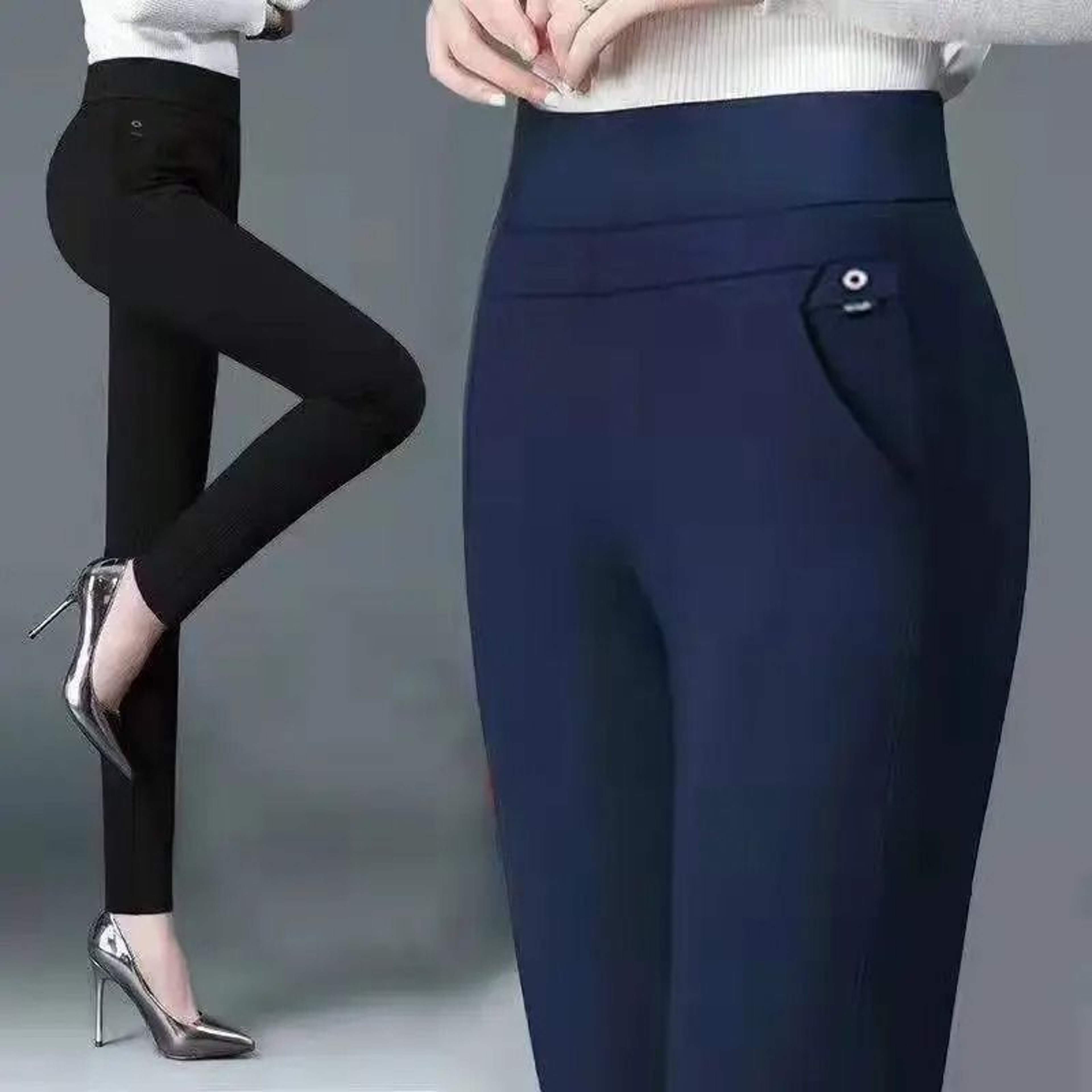 Elegant High Waist Straight Pants For Women With Elastic Waistband 0
