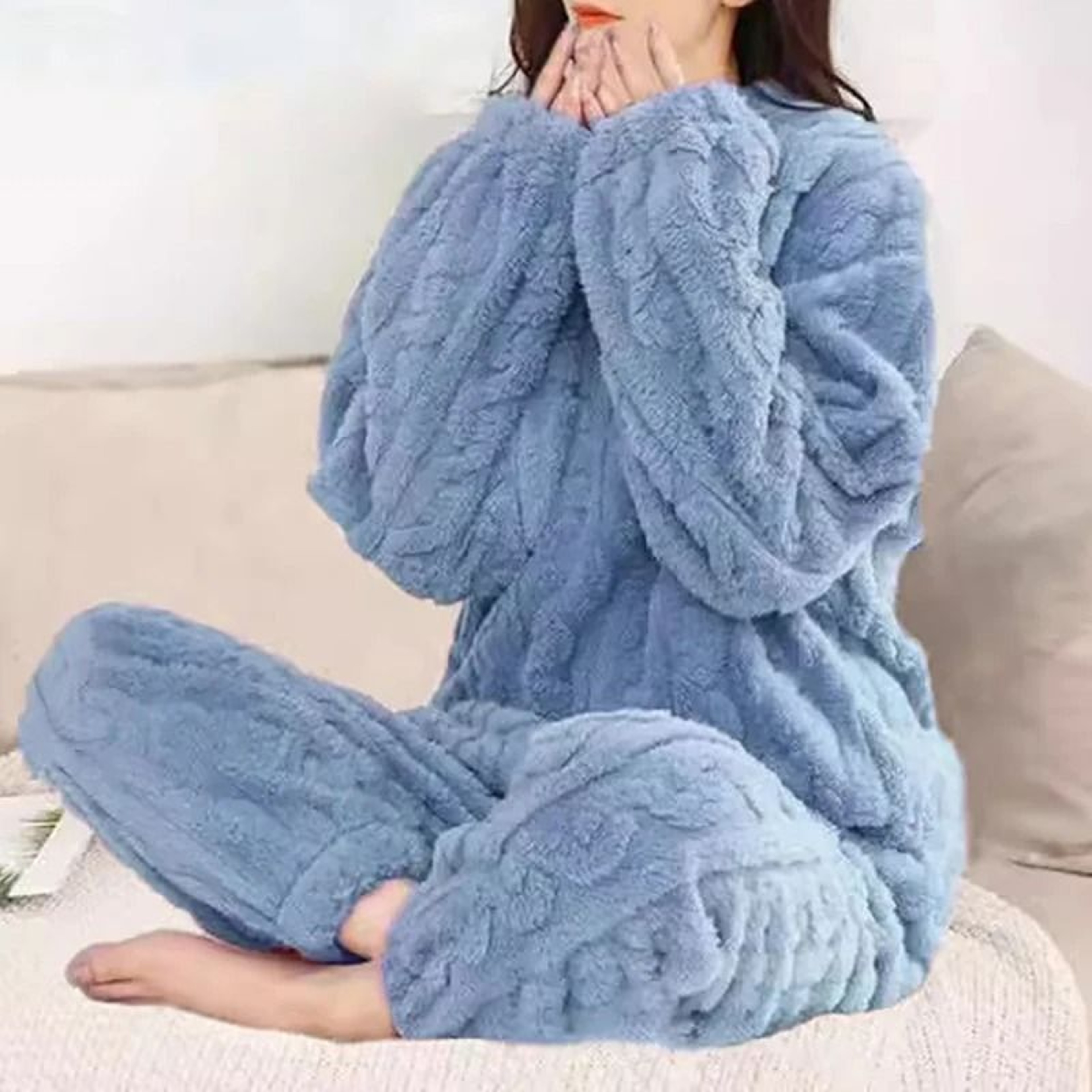 Womens Winter Pajama Set Long Sleeve Top And Elastic Waist Pants 2
