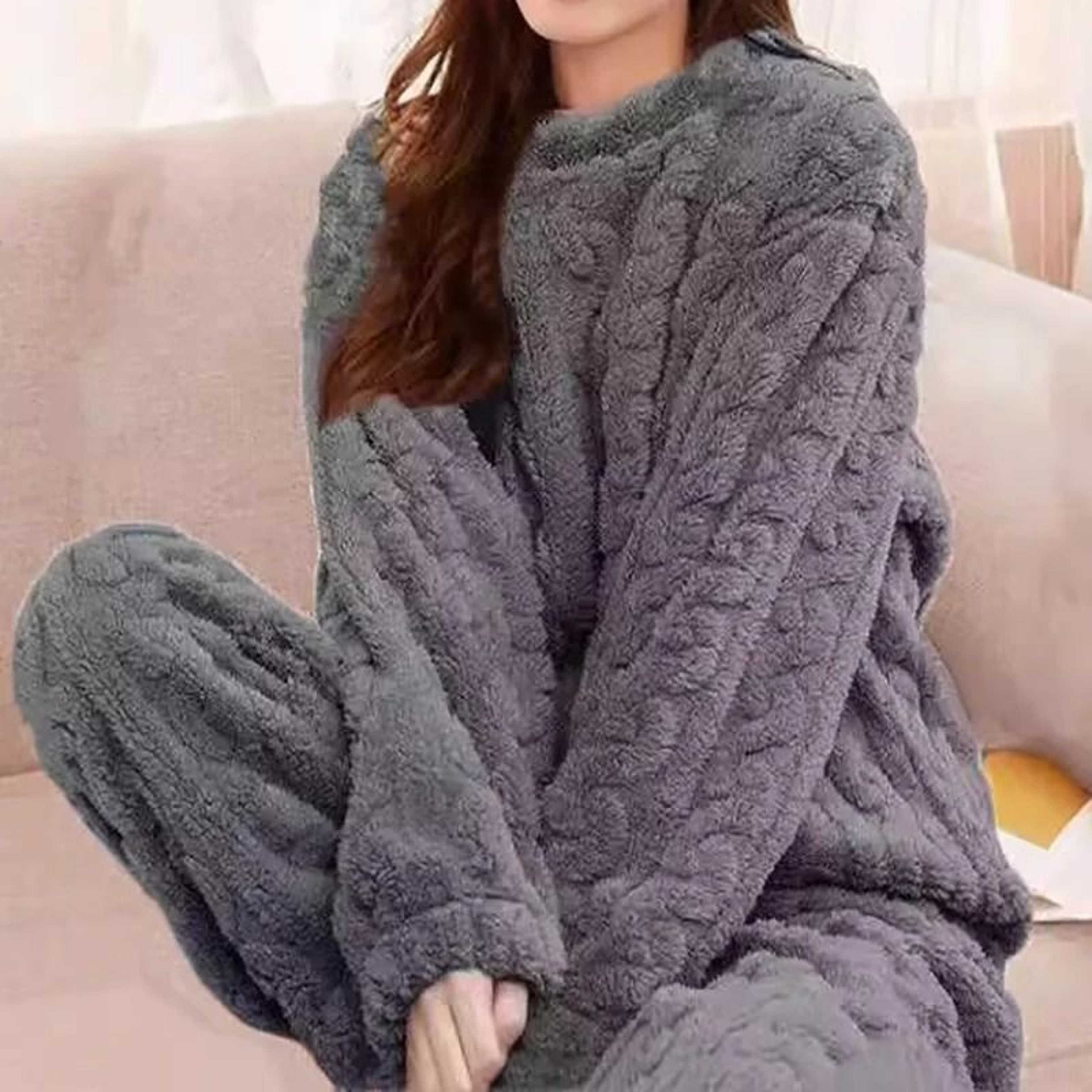 Womens Winter Pajama Set Long Sleeve Top And Elastic Waist Pants 3