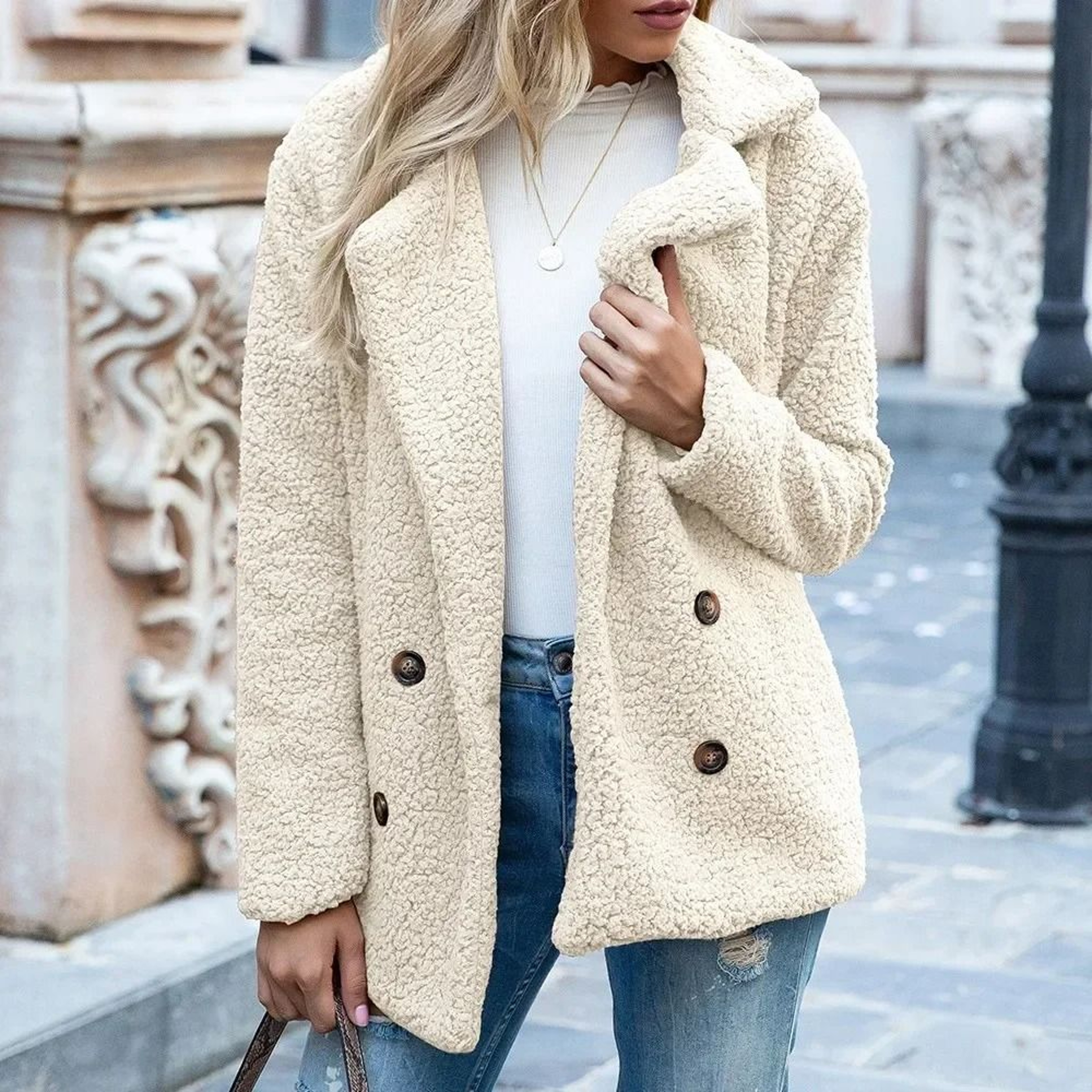 Womens Oversized Faux Fleece Coat With Lapel In Streetwear Style 4