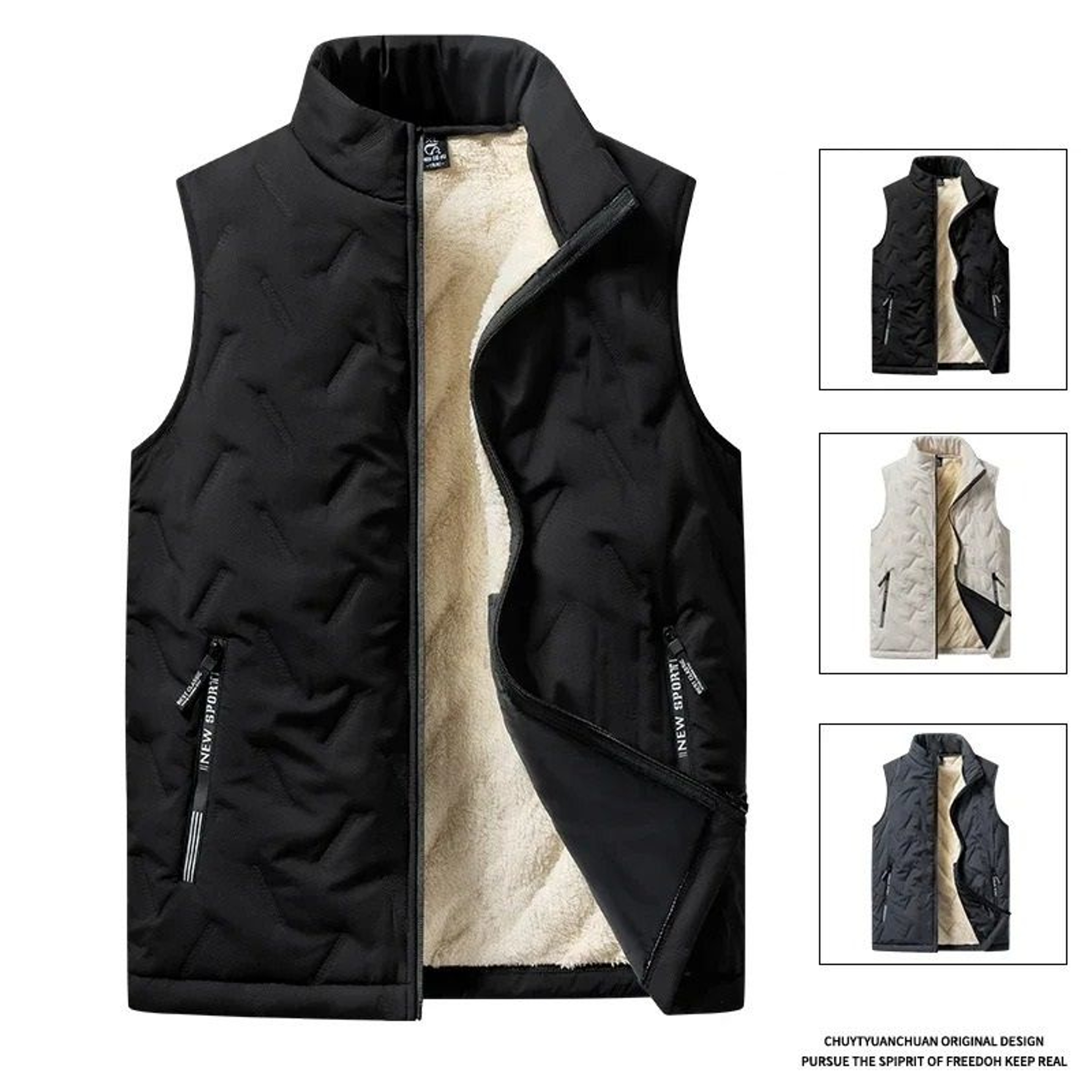 Mens Padded Cotton Vest With Stand Collar 0