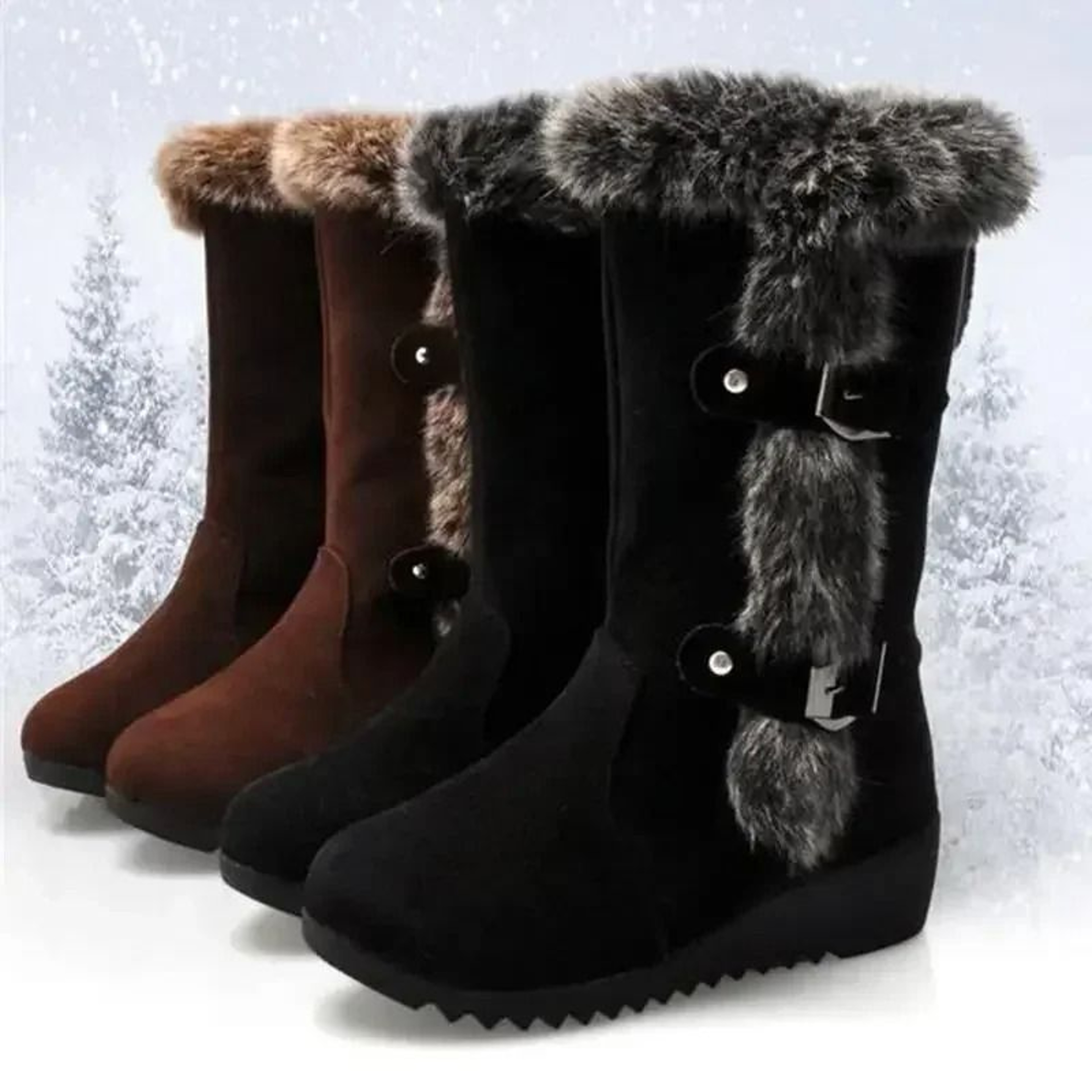 Womens Warm Wedge Winter Boots With Faux Fur 0