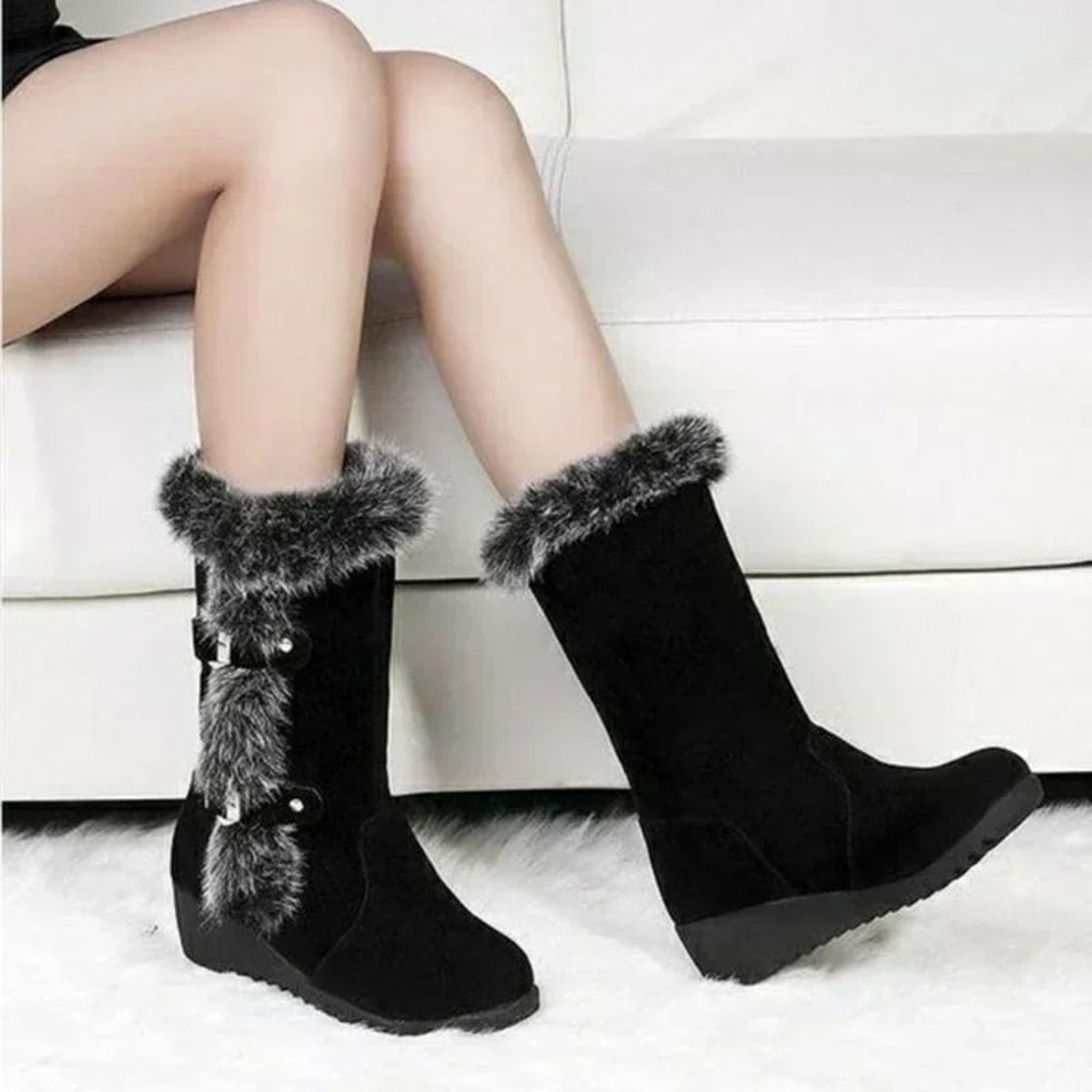 Womens Warm Wedge Winter Boots With Faux Fur 2