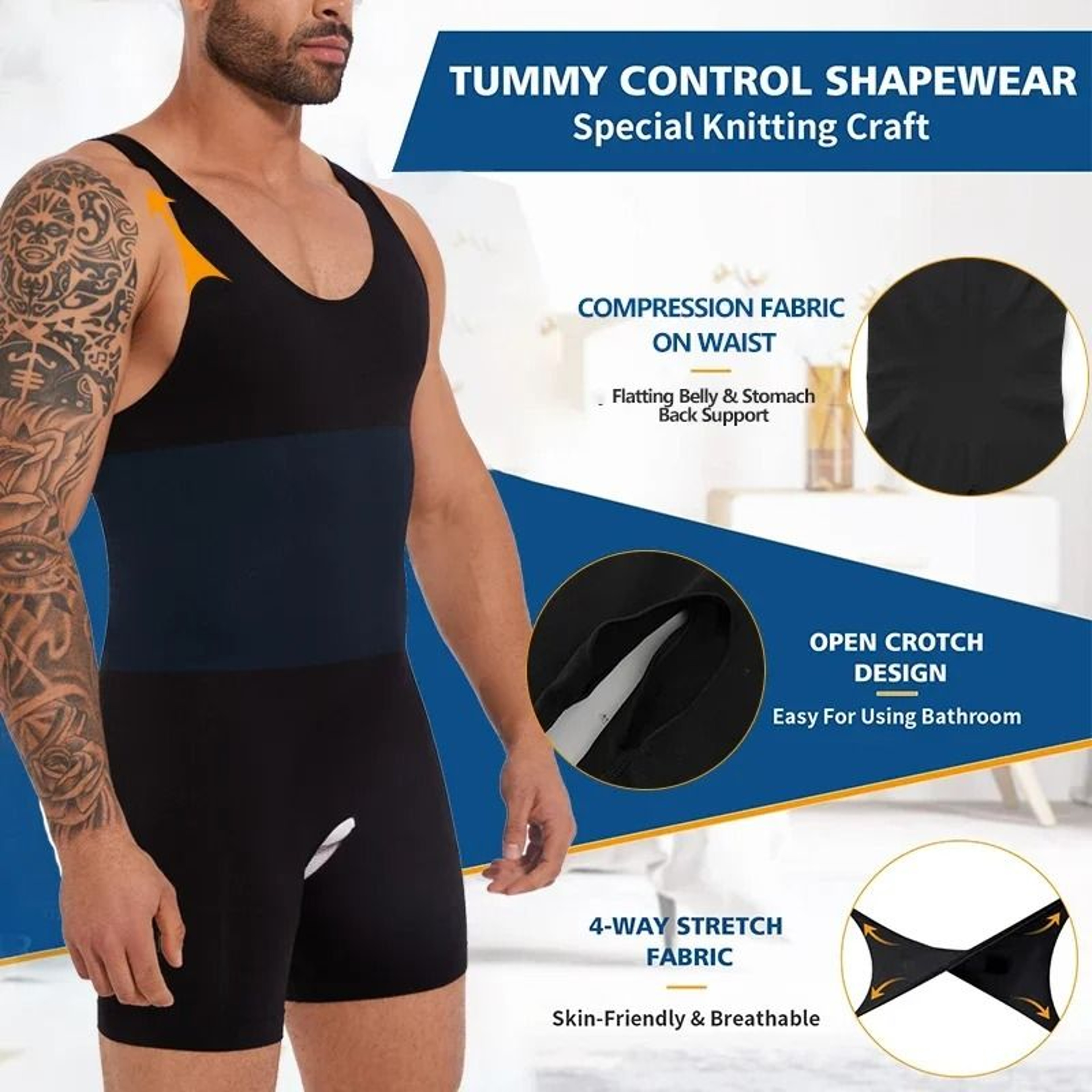 Men Compression Bodysuit Full Body Shaper Slimming Undershirt 0