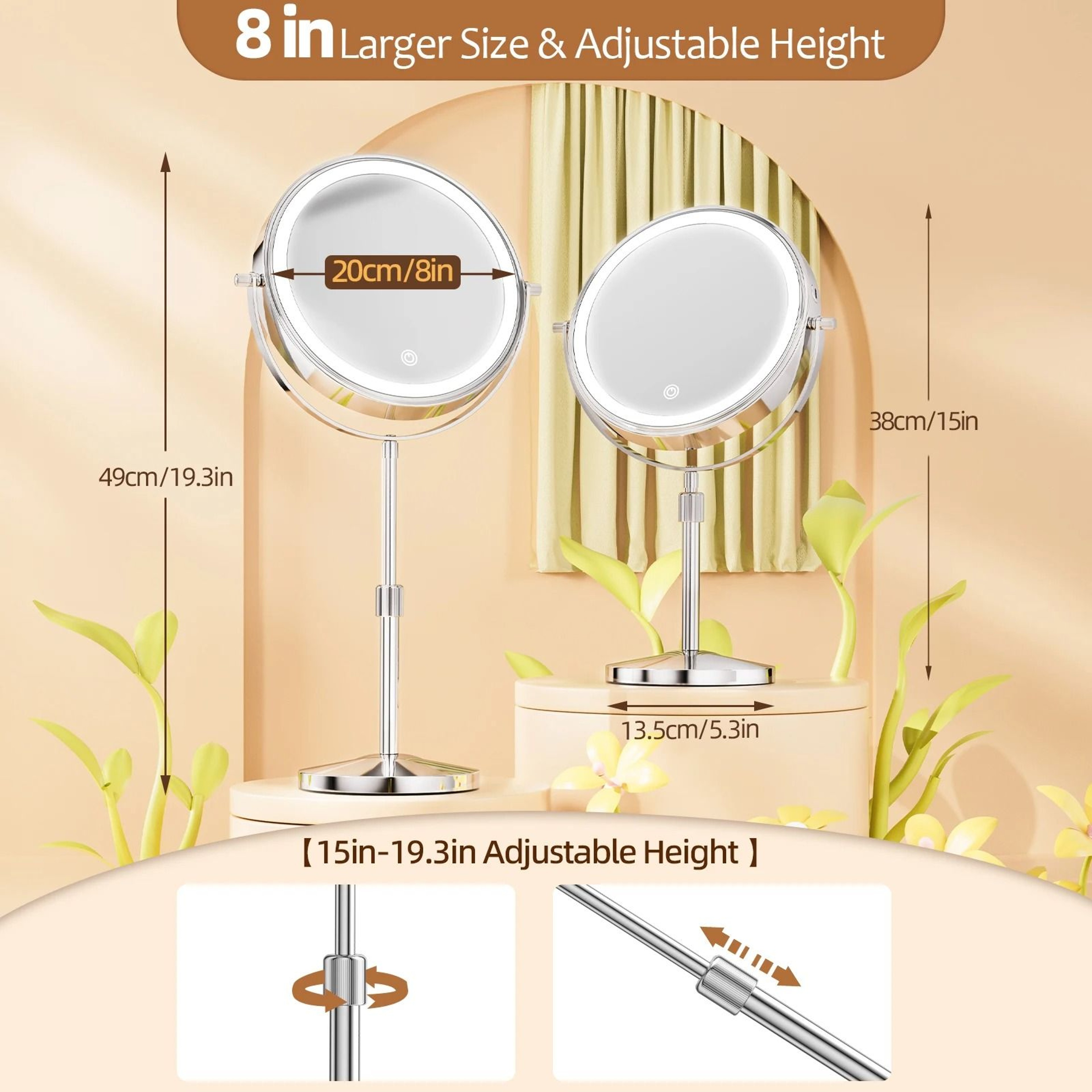 Lighted Makeup Mirror 8 Inch With 10X Magnification Adjustable Brightness And Three Color LED Light 0