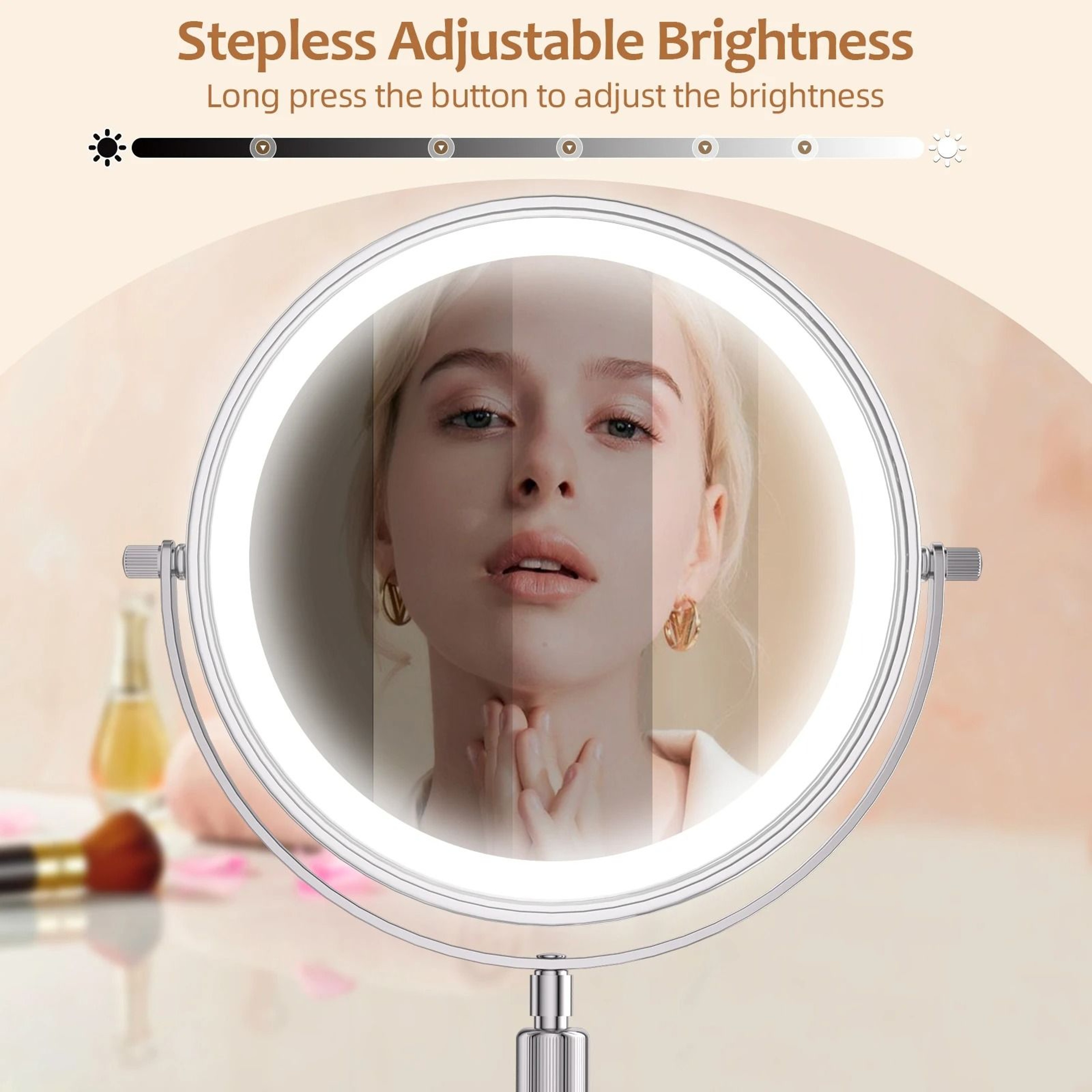 Lighted Makeup Mirror 8 Inch With 10X Magnification Adjustable Brightness And Three Color LED Light 2