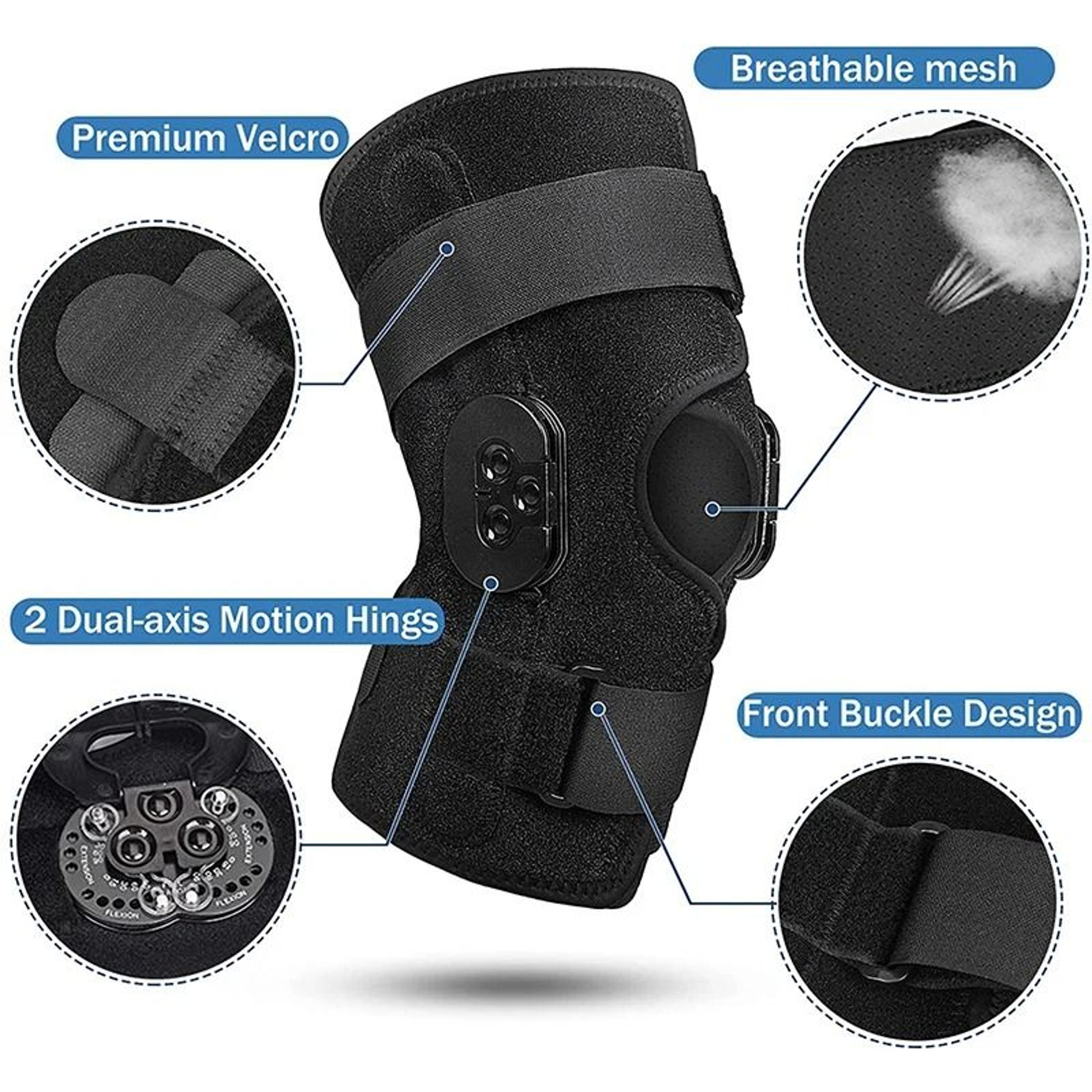 Adjustable Hinged Knee Brace With Side Stabilizers And Locking Dials 3