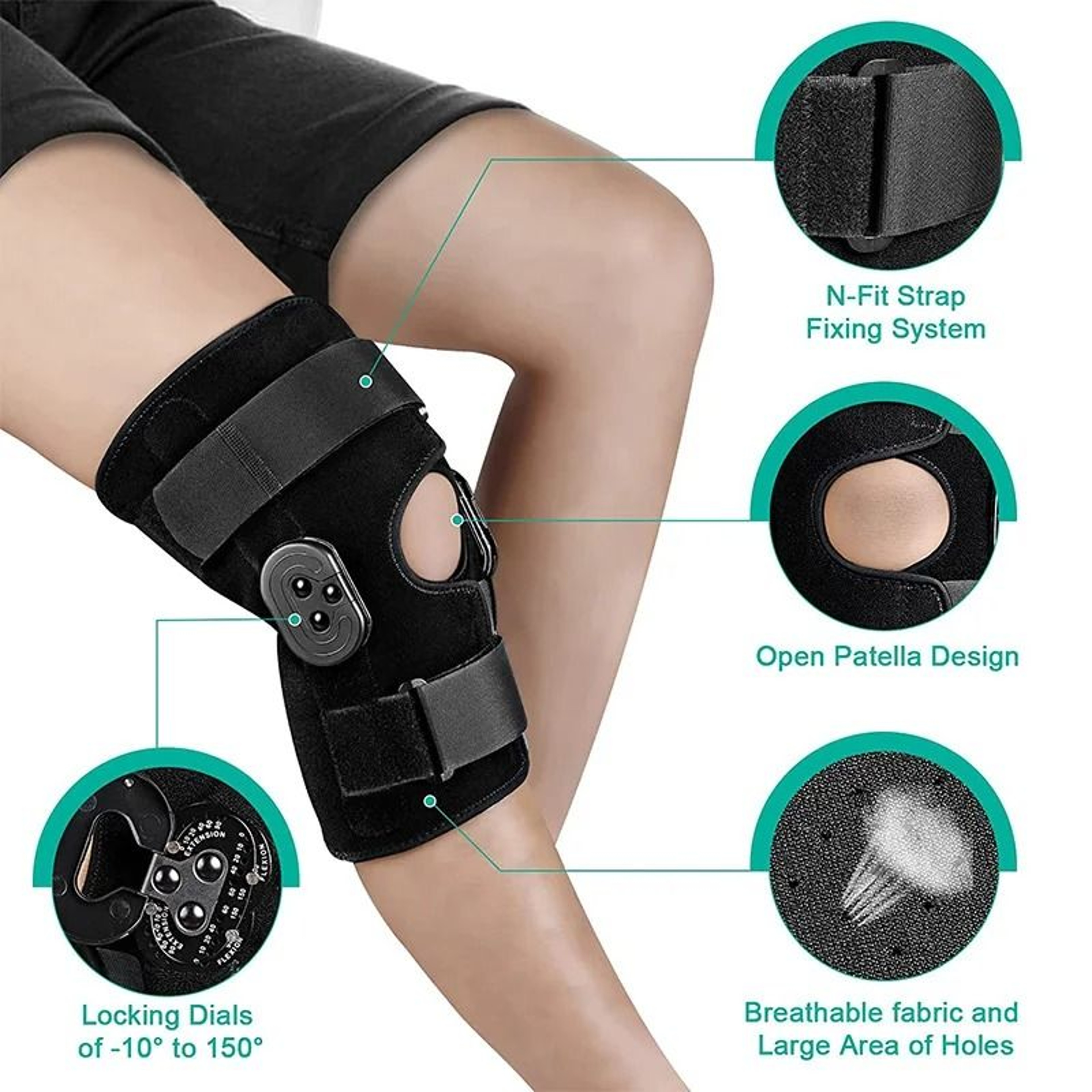Adjustable Hinged Knee Brace With Side Stabilizers And Locking Dials 4