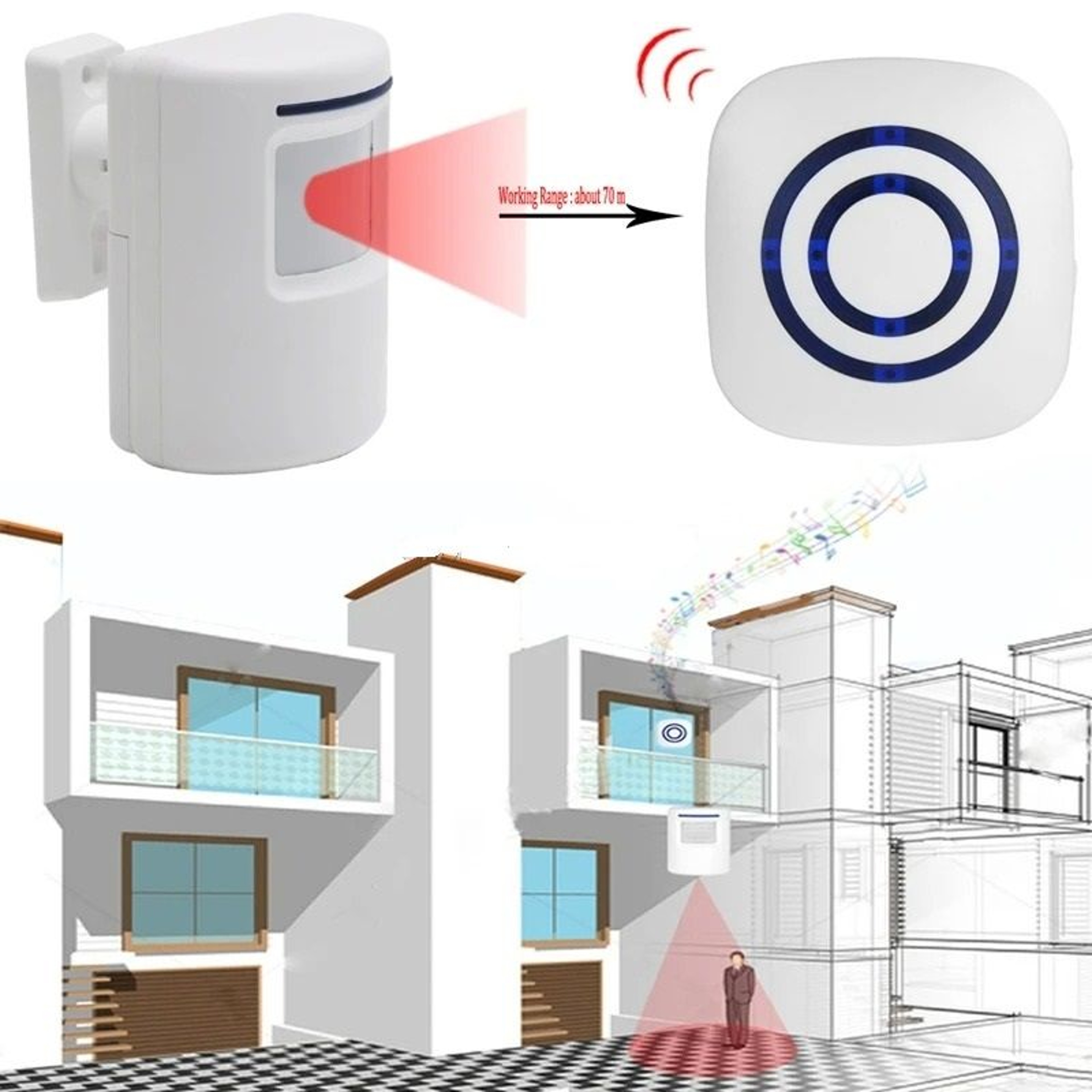 Wireless Motion Sensor Door Chime Alert Alarm Detector Welcome Bell 1
