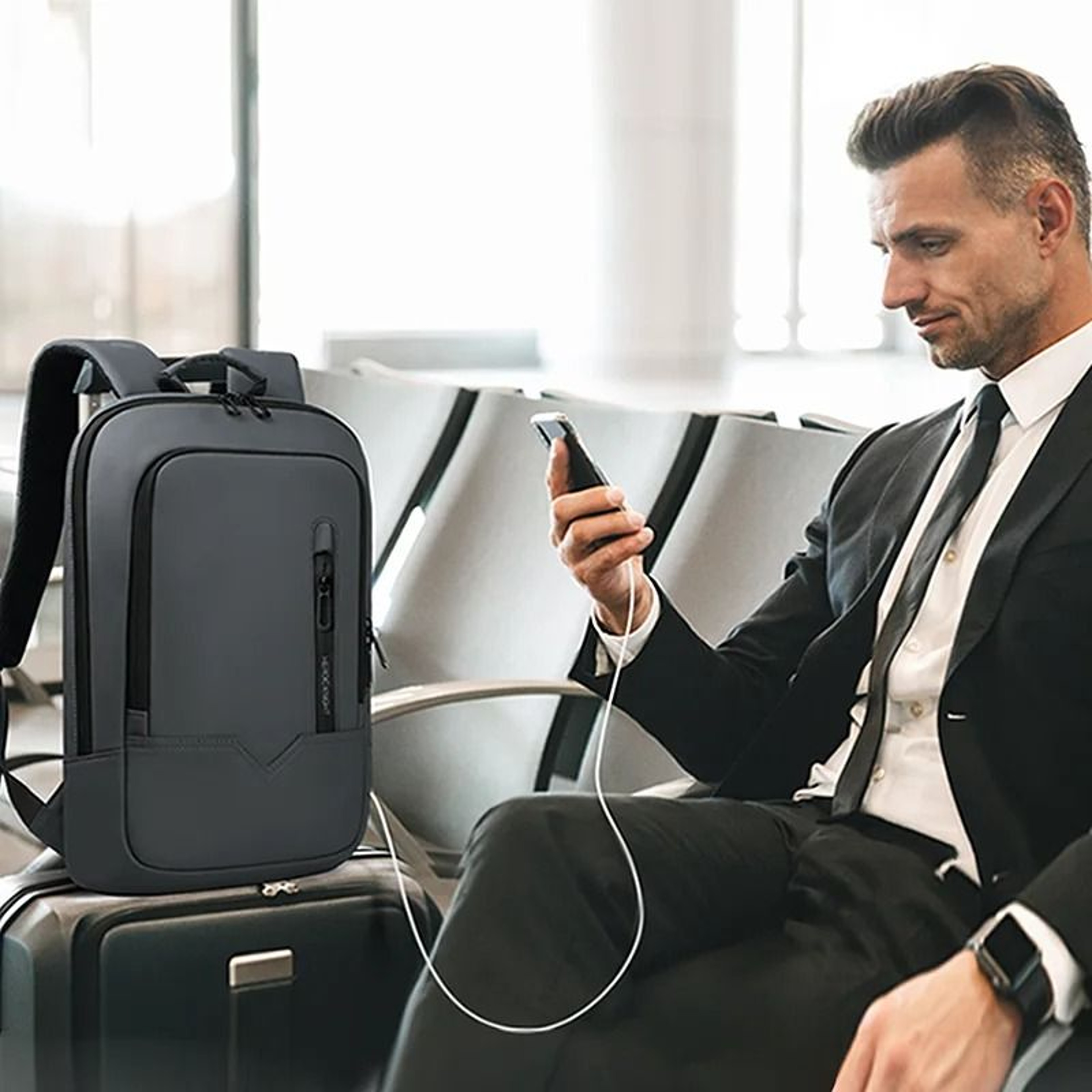 Slim Waterproof Laptop Backpack For Men With USB Port Business Travel Bag 0