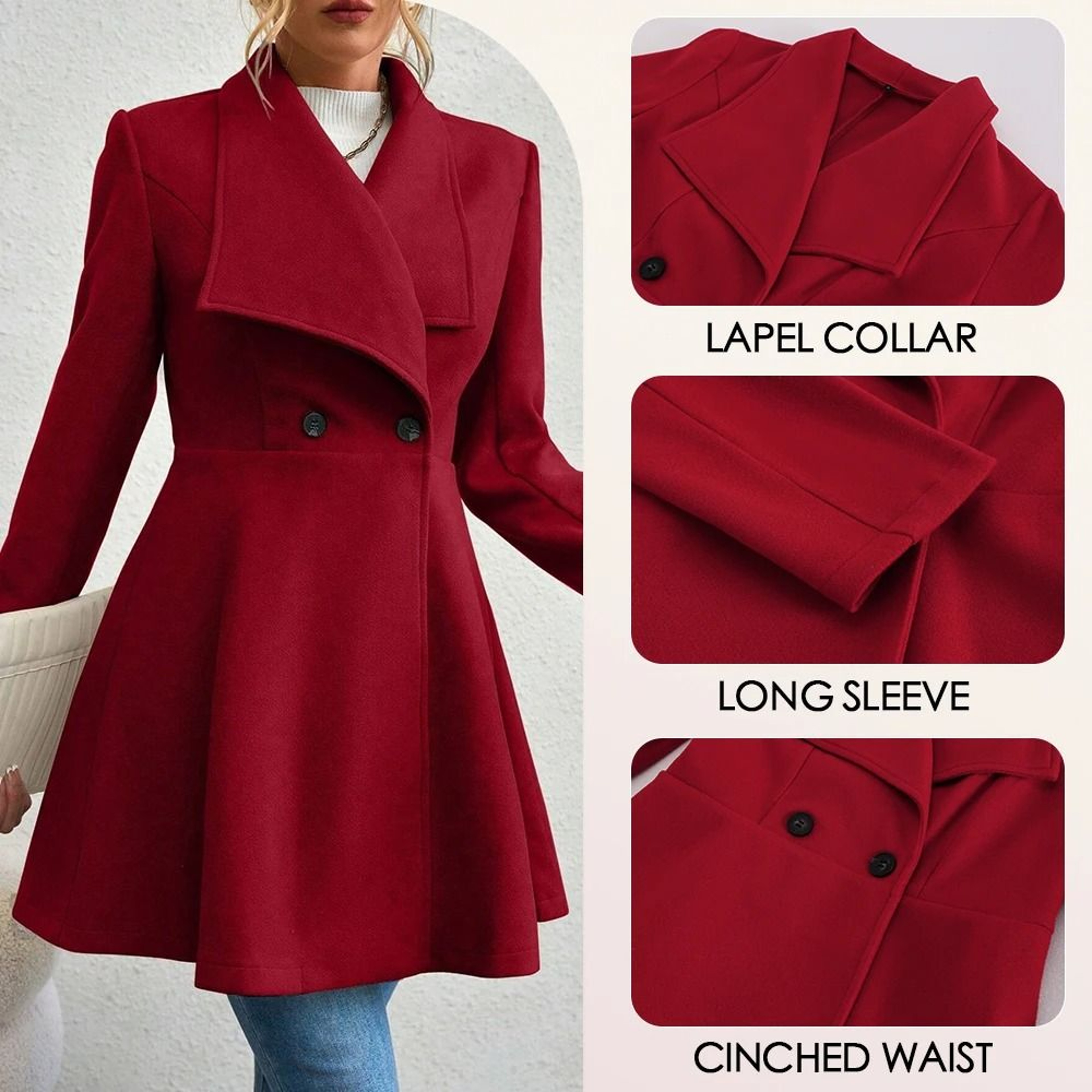 Womens Winter Lapel Coat Long Sleeve Solid Color Button Up Outerwear 0