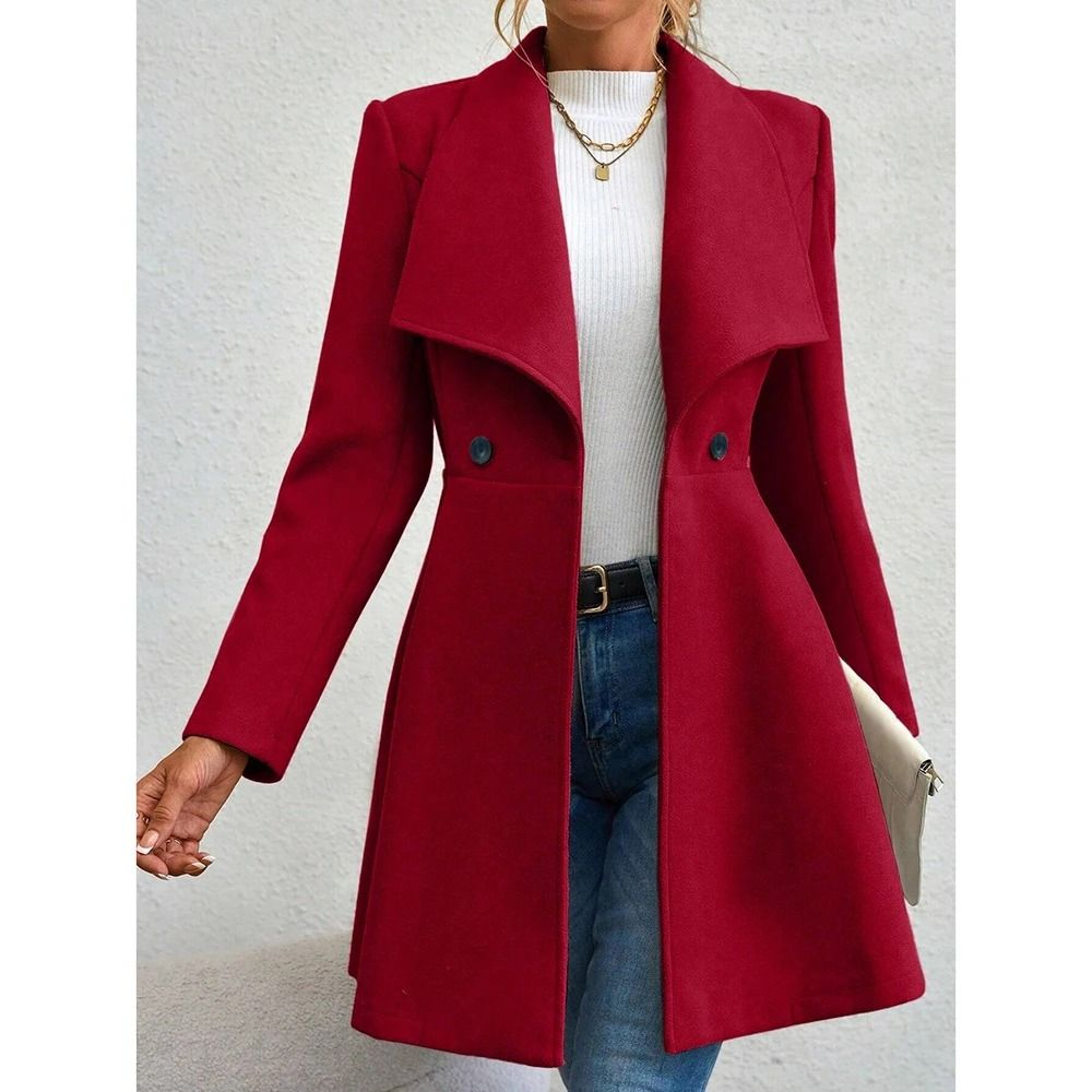 Womens Winter Lapel Coat Long Sleeve Solid Color Button Up Outerwear 5