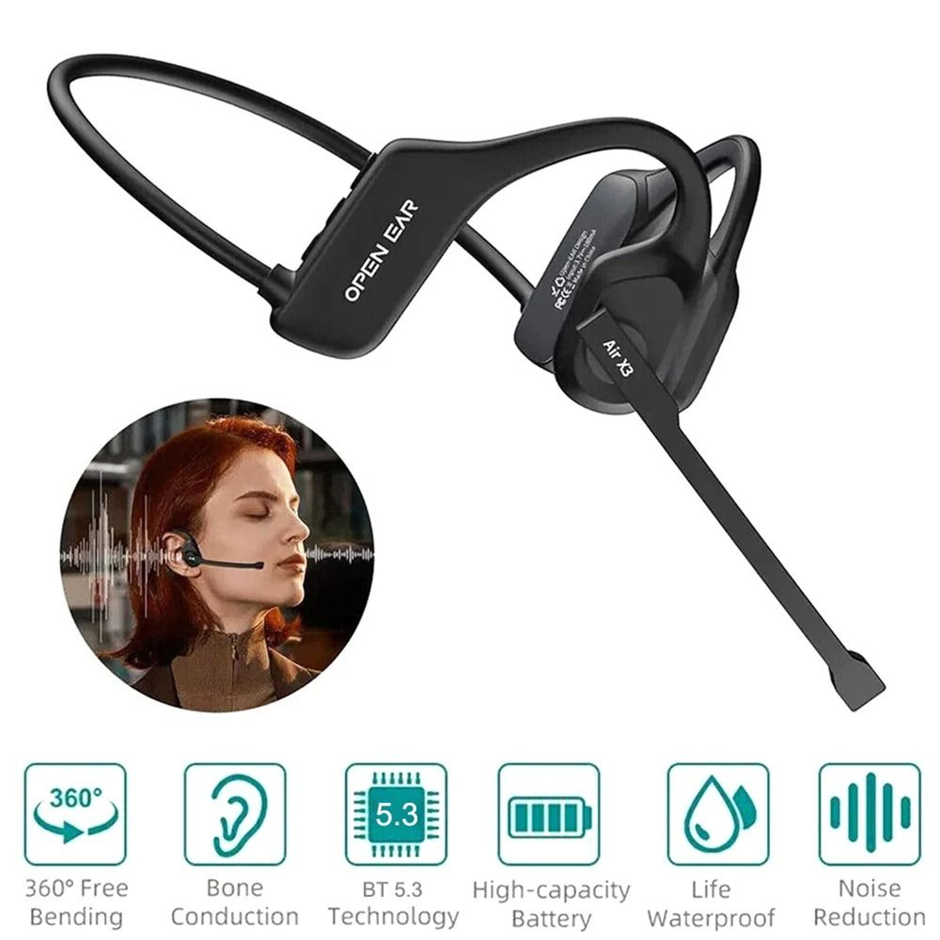 Wireless Open Ear Bluetooth Headset With Noise Canceling Microphone 0
