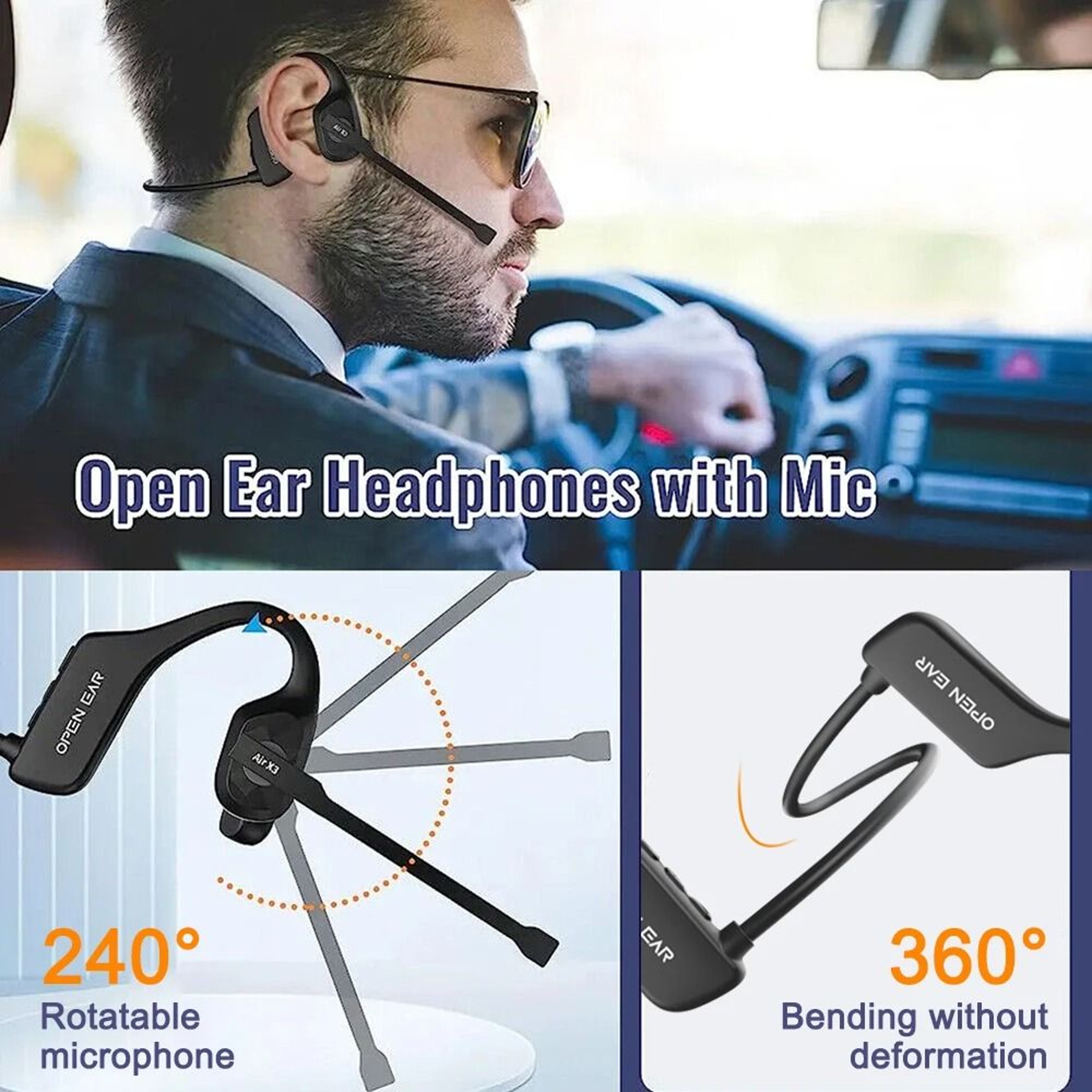 Wireless Open Ear Bluetooth Headset With Noise Canceling Microphone 3
