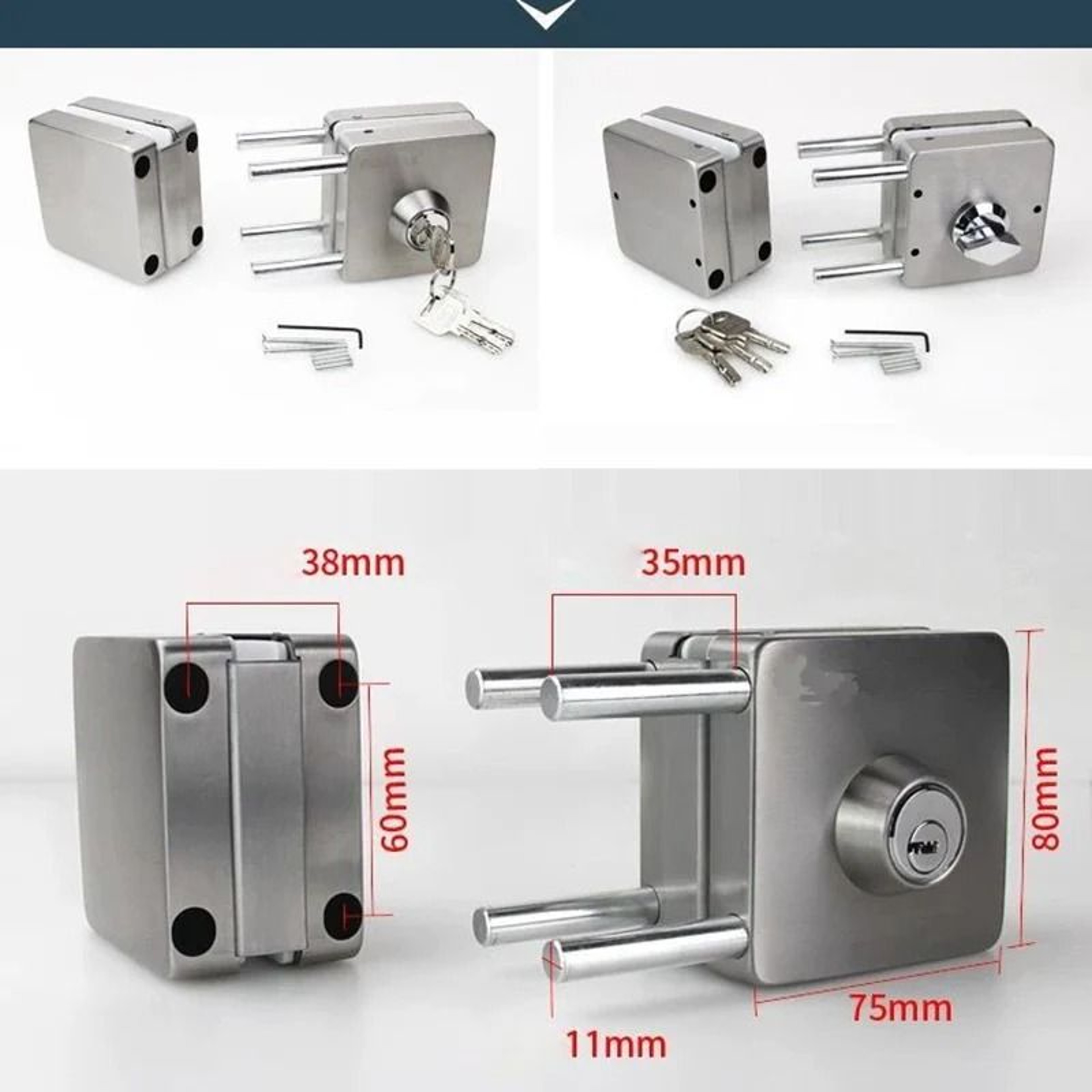 NoDrill DoubleSided Glass Door Lock Stainless Steel 1012mm 8
